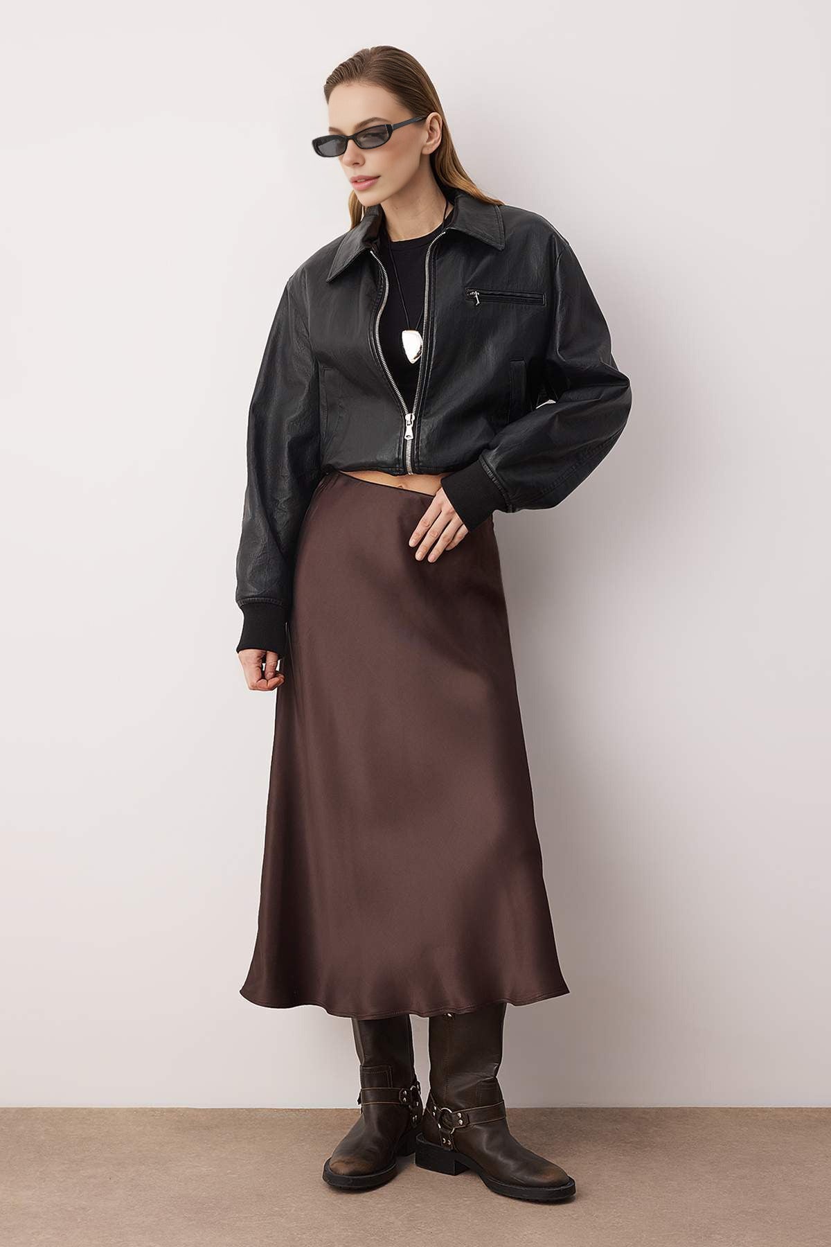 Woven Midi Satin Skirt