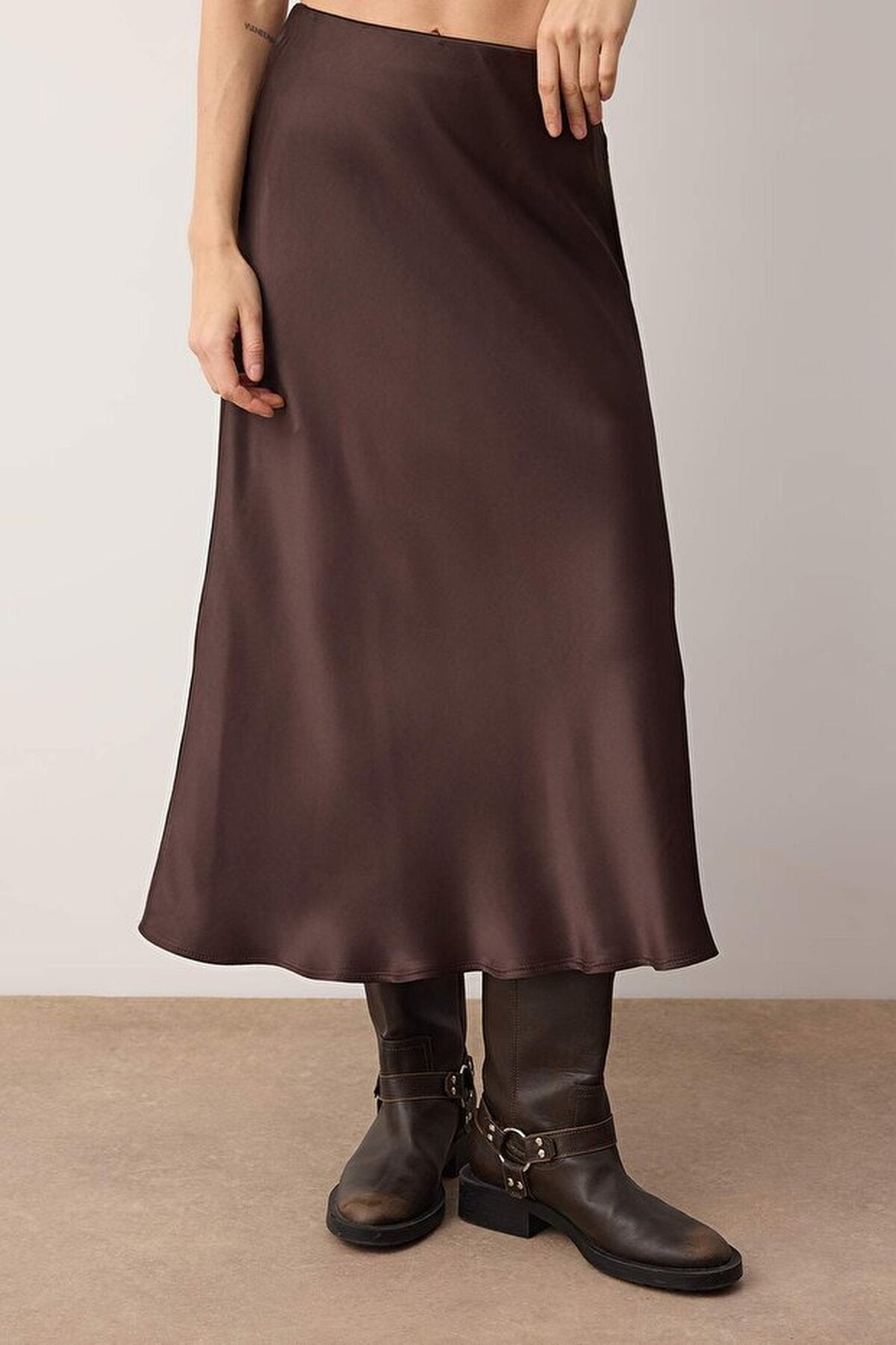 Woven Midi Satin Skirt