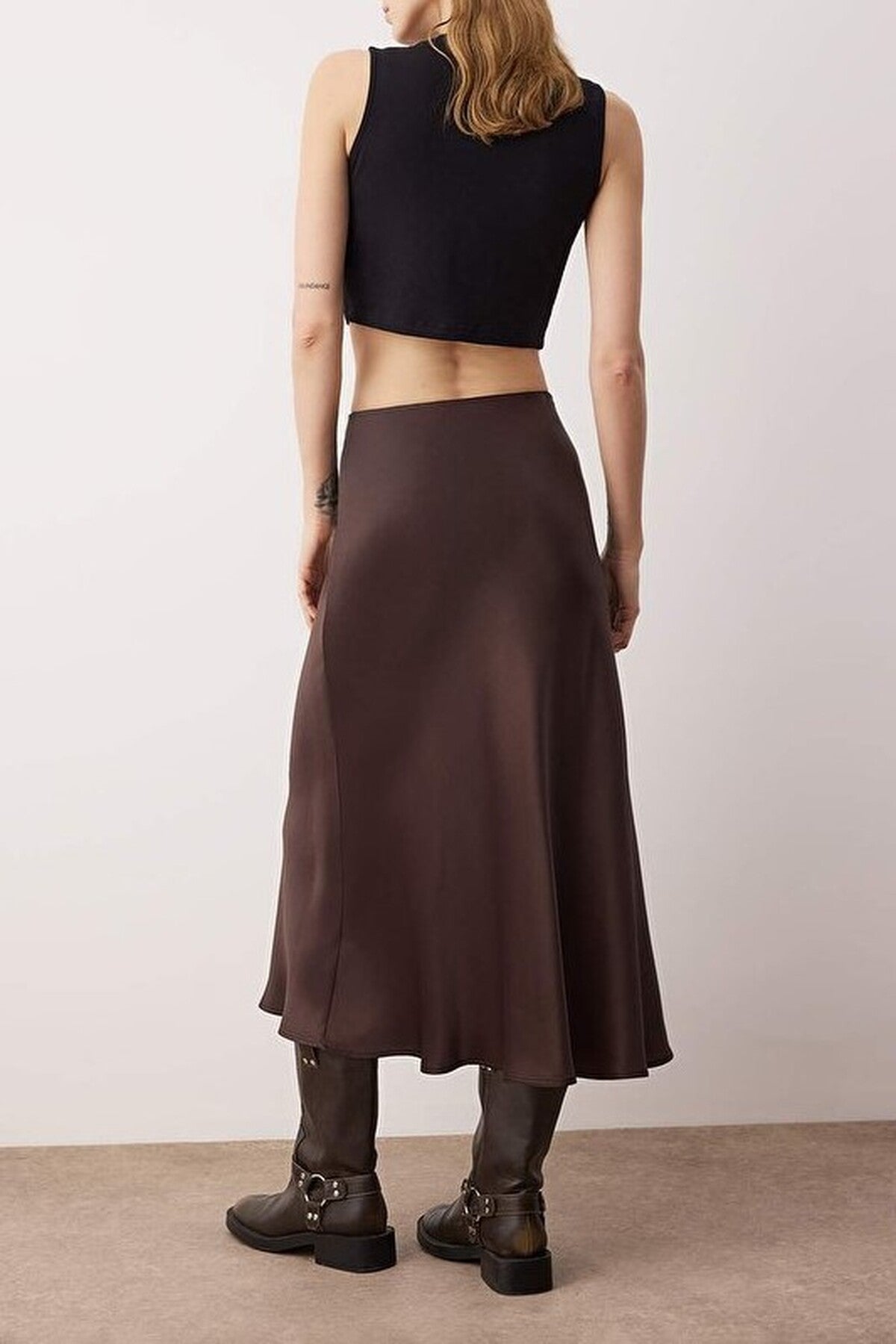 Woven Midi Satin Skirt