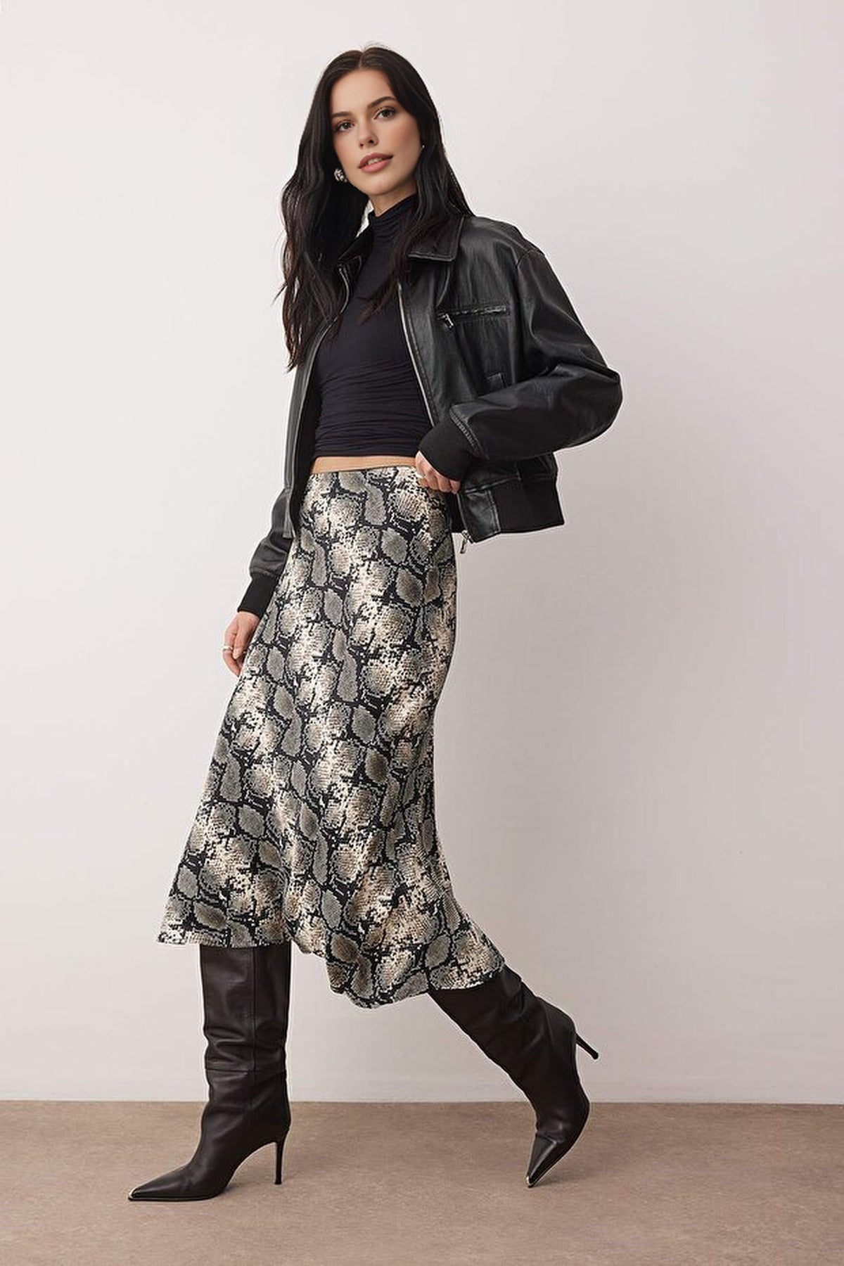 Woven Midi Satin Skirt
