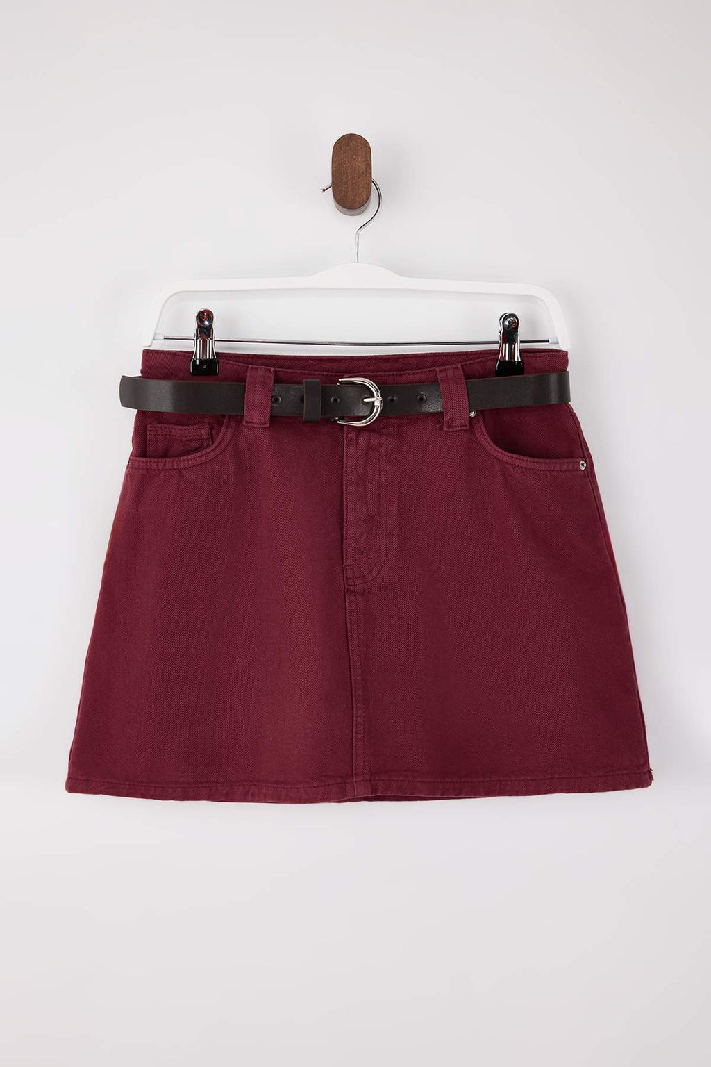 Belted Mini Denim Skirt