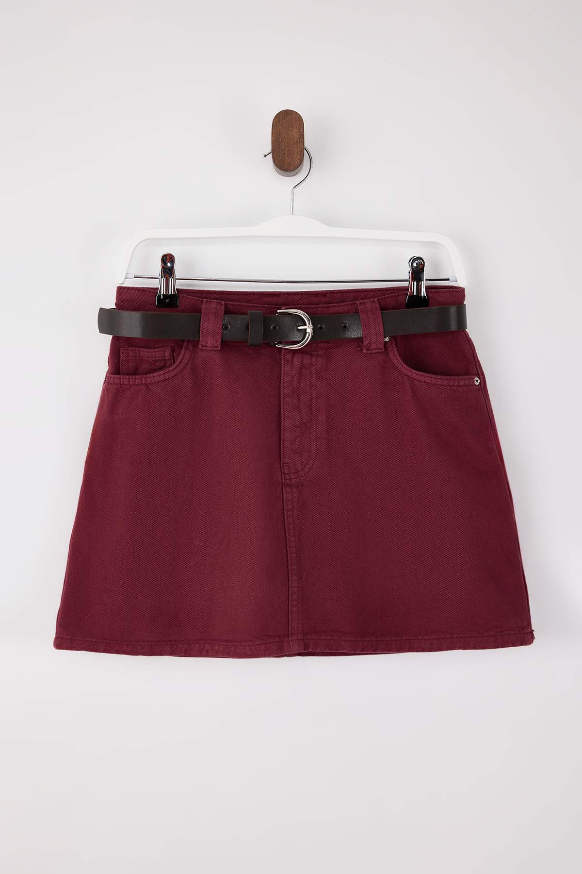 Belted Mini Denim Skirt