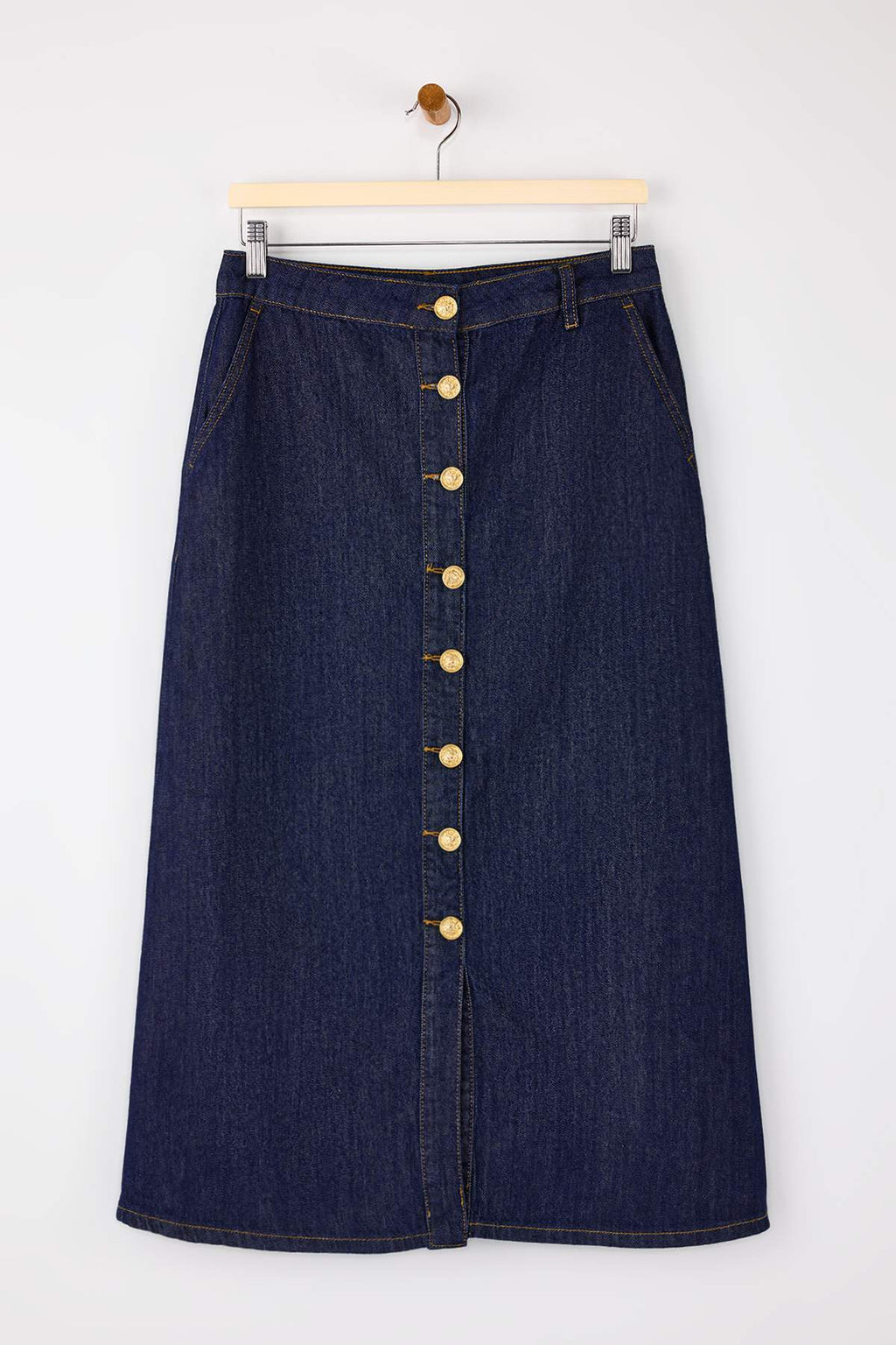 Button Detail Midi Denim Skirt