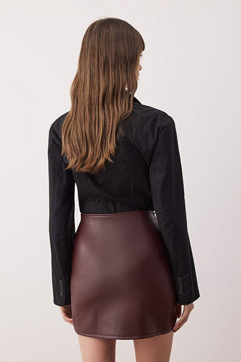 Faux Leather Draped High-Waisted Knitted Skirt