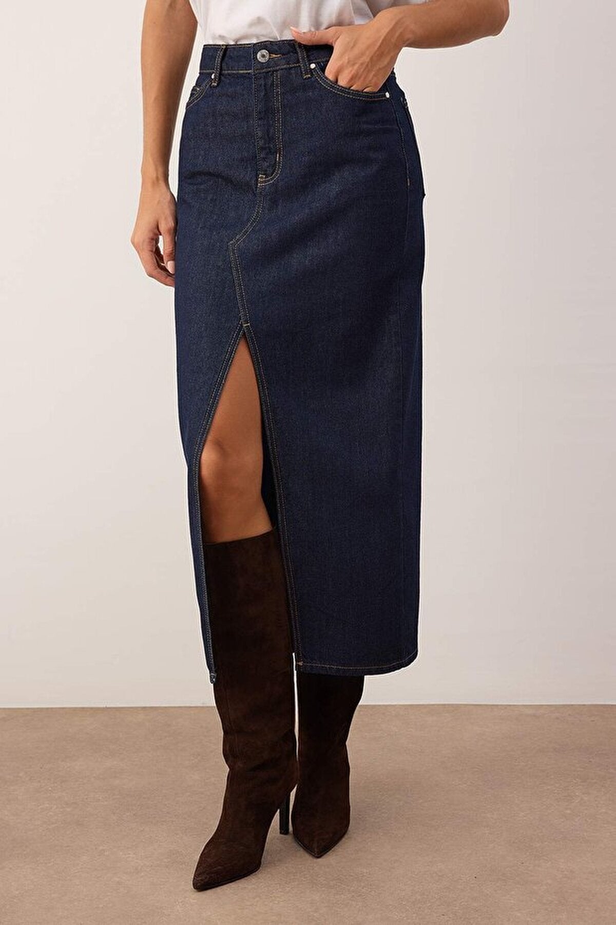 Maxi Denim Skirt with Slit