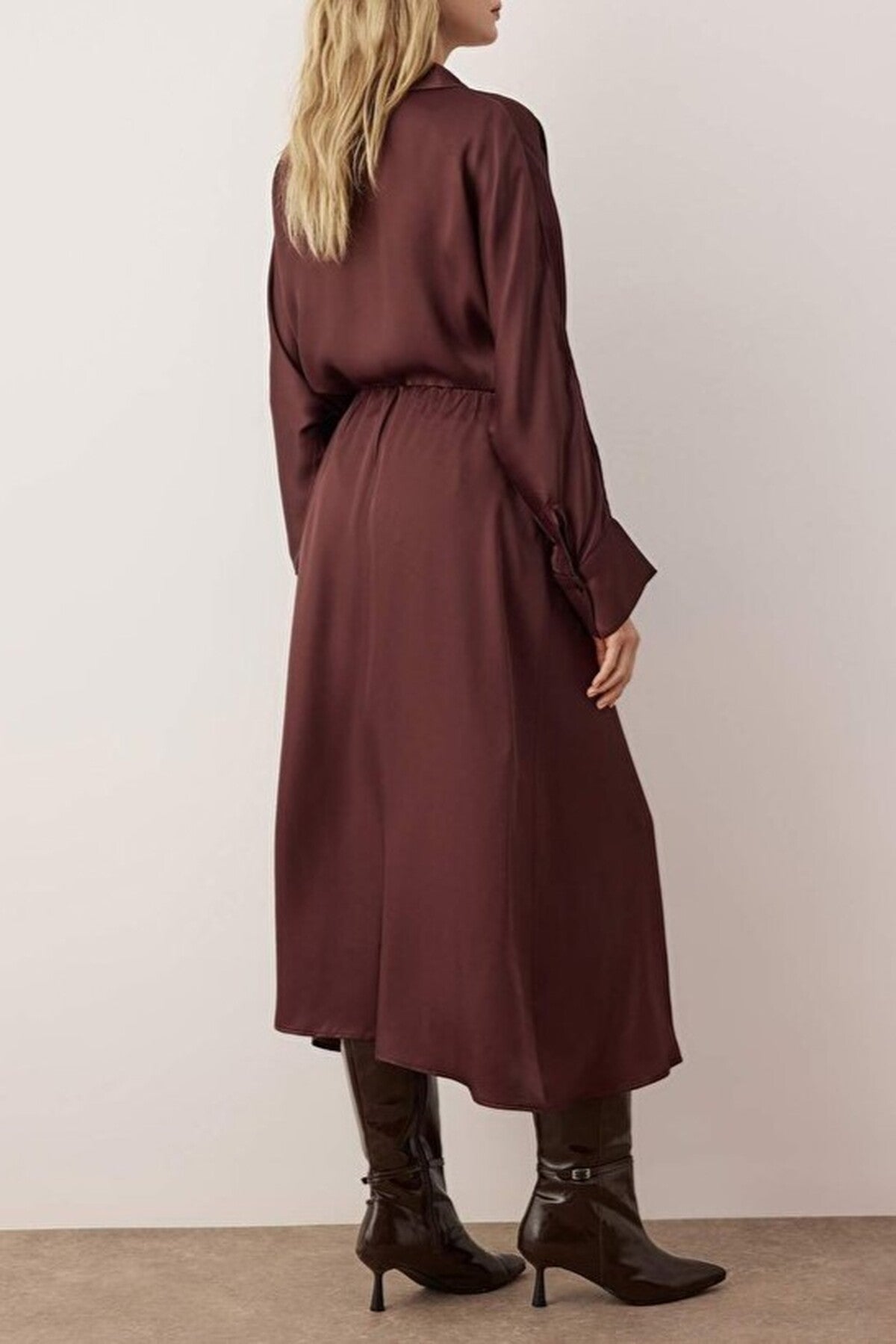 Wrap-Around Tie Detail Woven Satin Midi Skirt