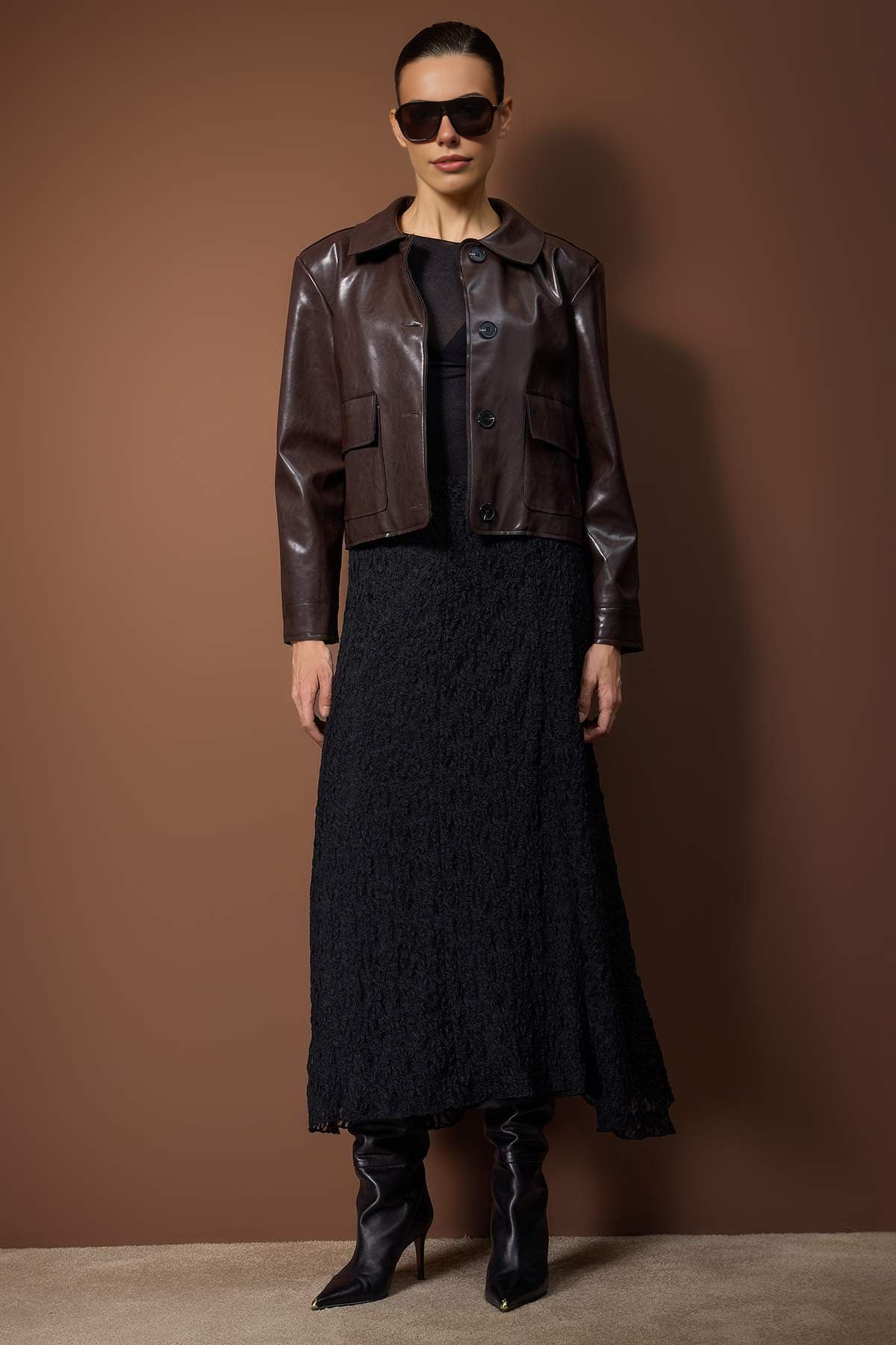 Lined Lace Fabric Knitted Skirt