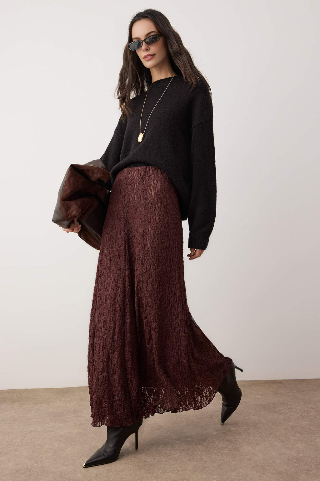Lined Lace Fabric Knitted Skirt