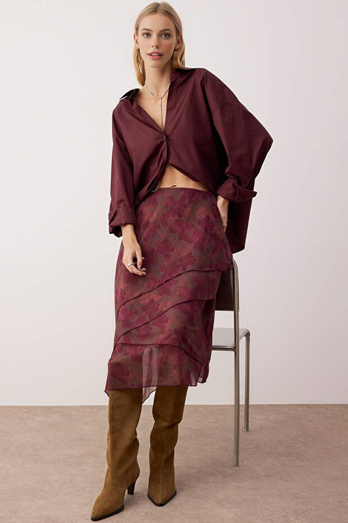 Ruffled Abstract Pattern Knitted Skirt