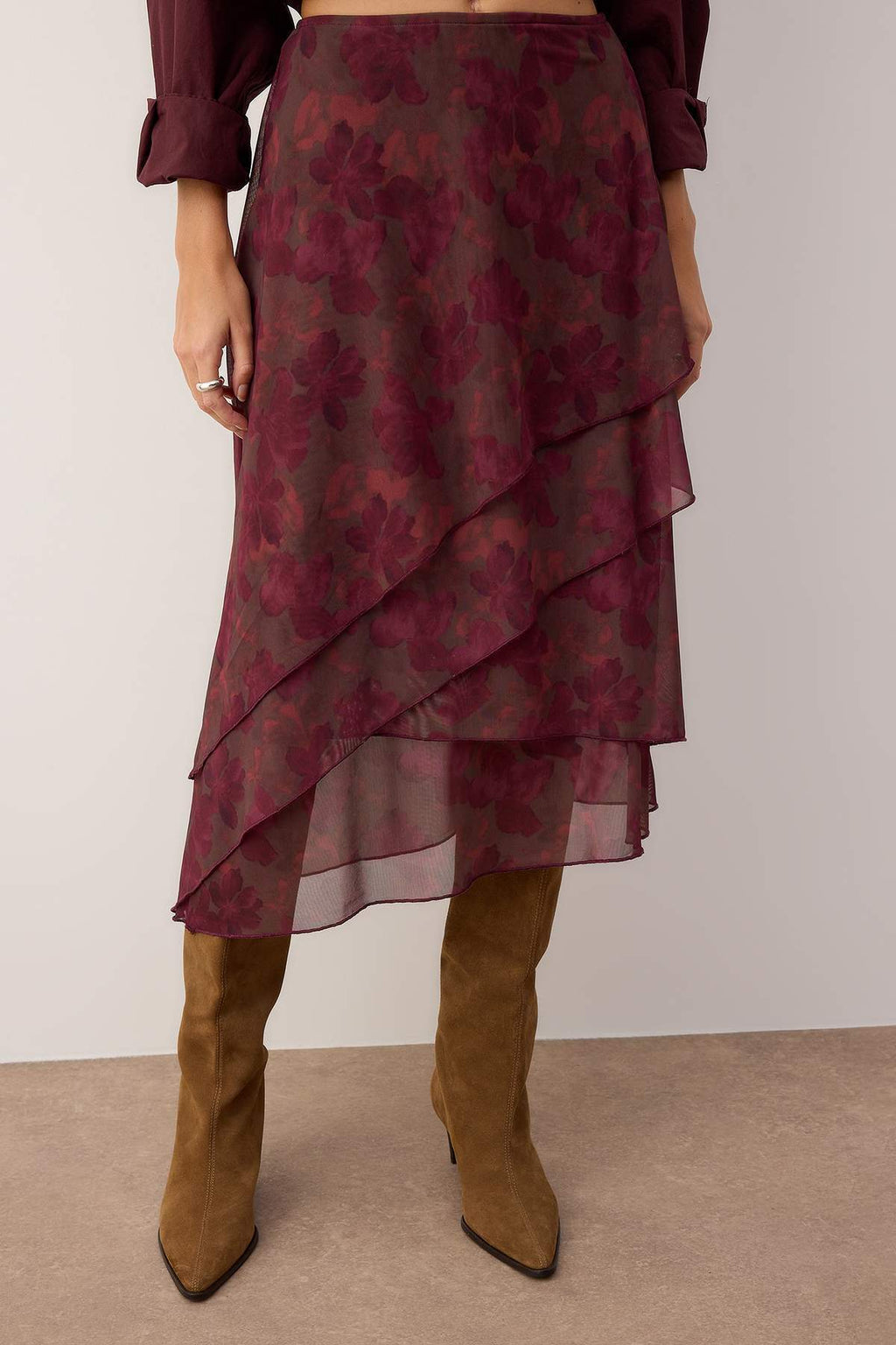 Ruffled Abstract Pattern Knitted Skirt