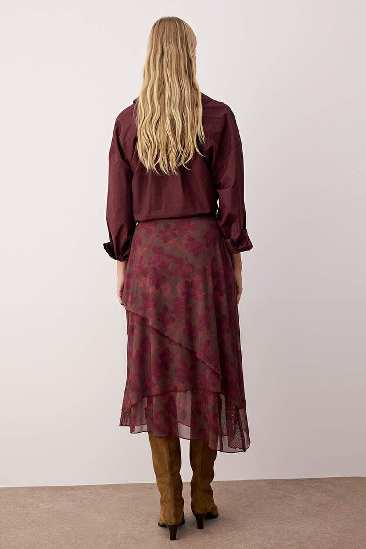 Ruffled Abstract Pattern Knitted Skirt