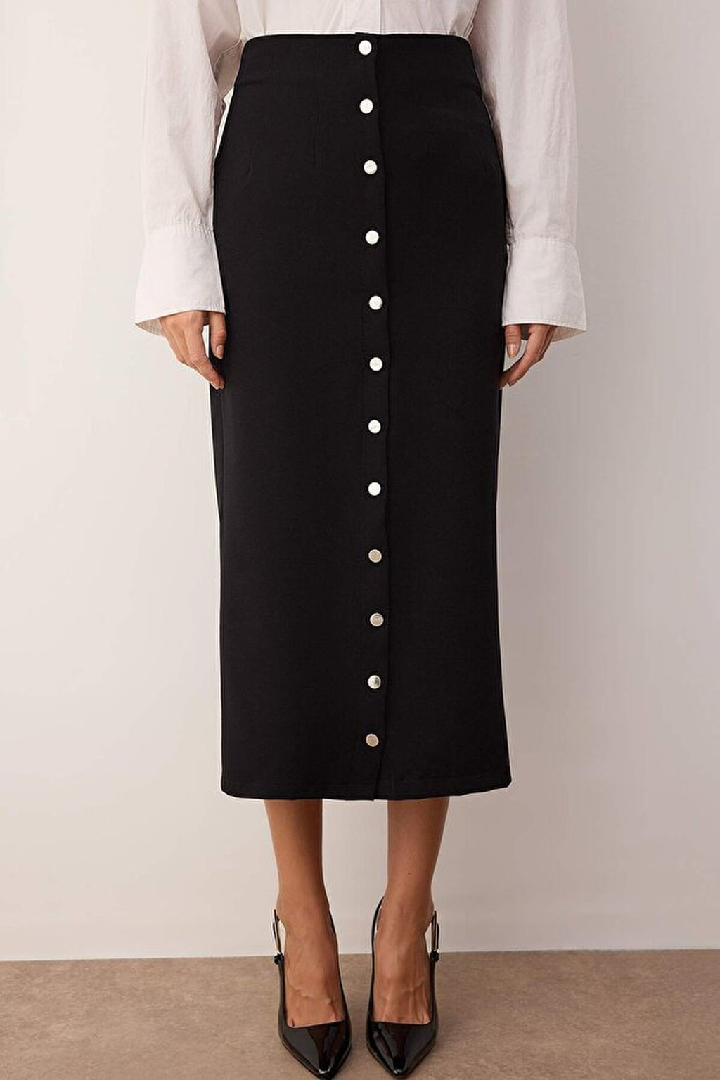 Snap-Button Adjustable Midi Woven Party Skirt