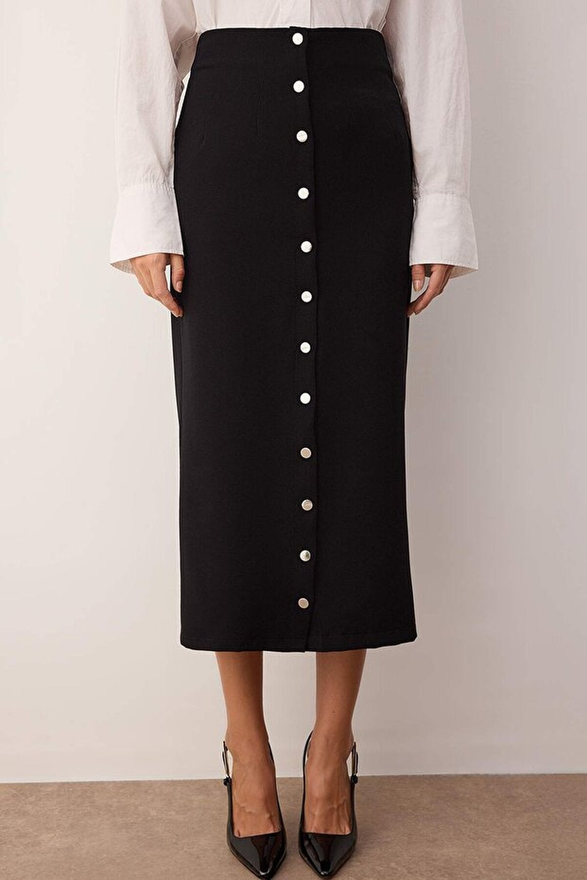 Snap-Button Adjustable Midi Woven Party Skirt