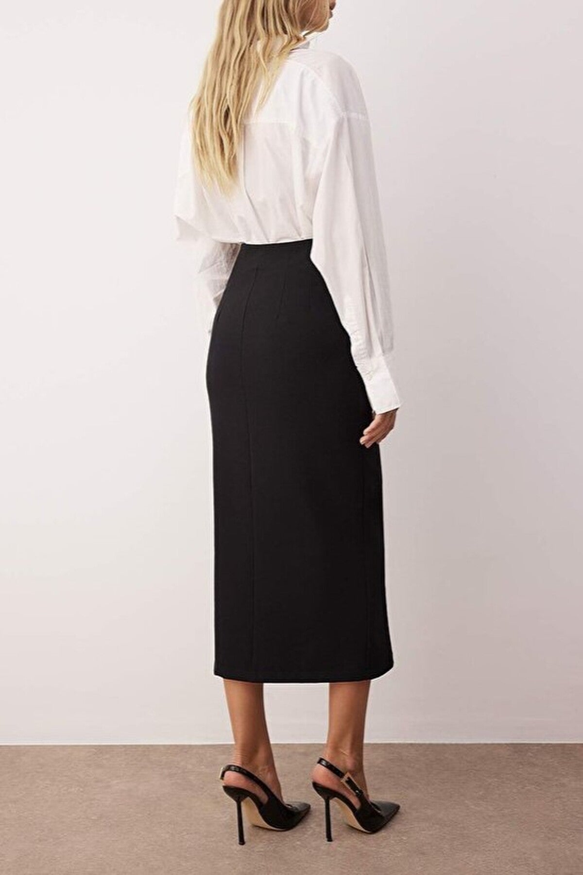 Snap-Button Adjustable Midi Woven Party Skirt