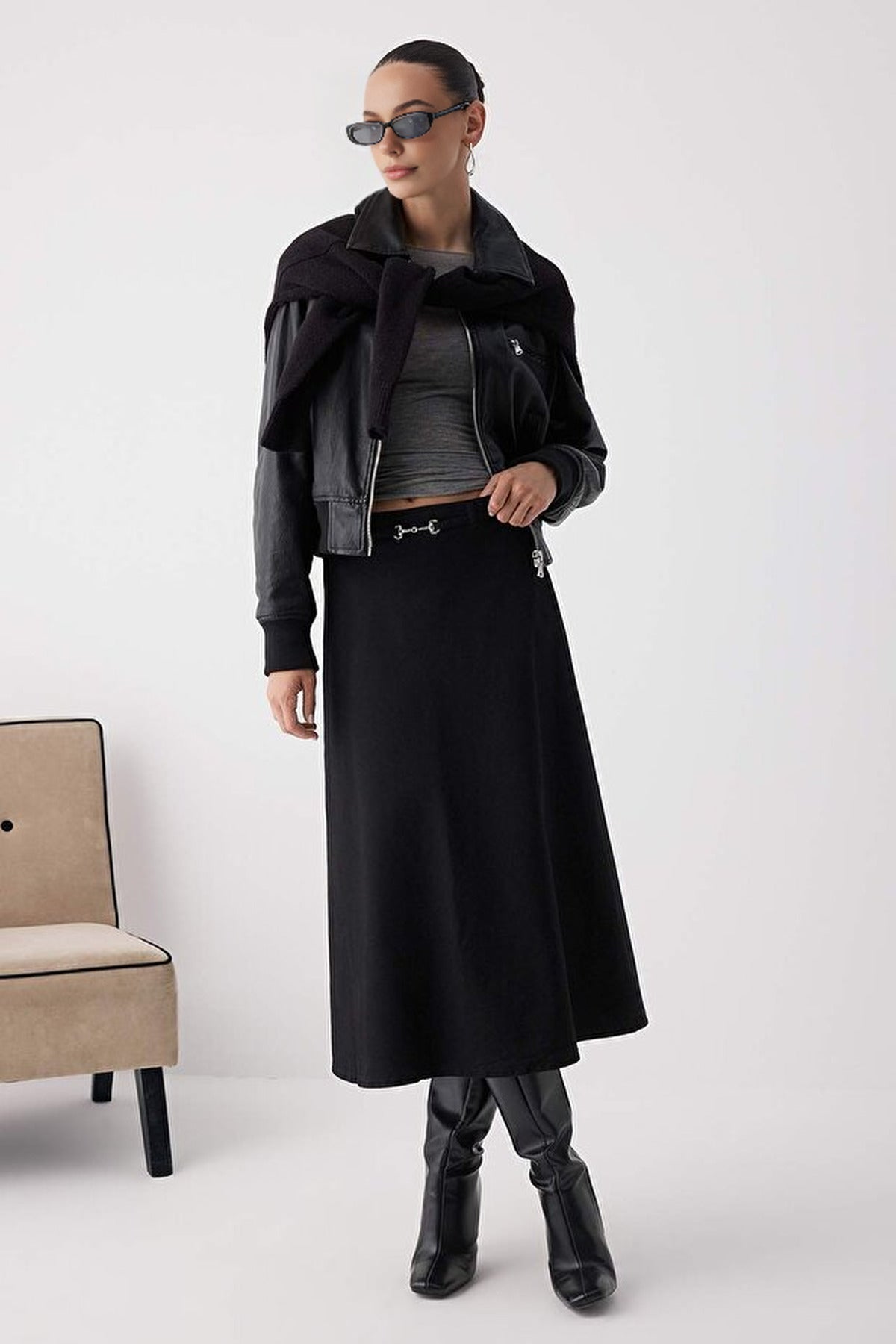 Belted Maxi Denim Skirt