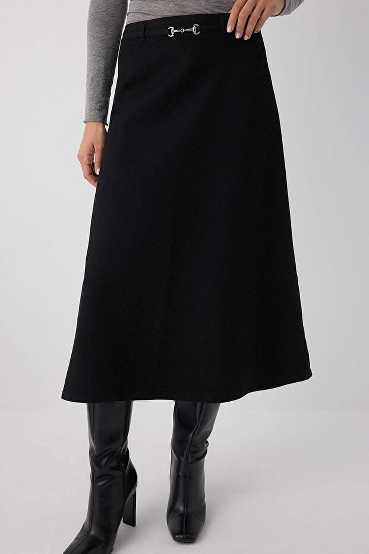 Belted Maxi Denim Skirt