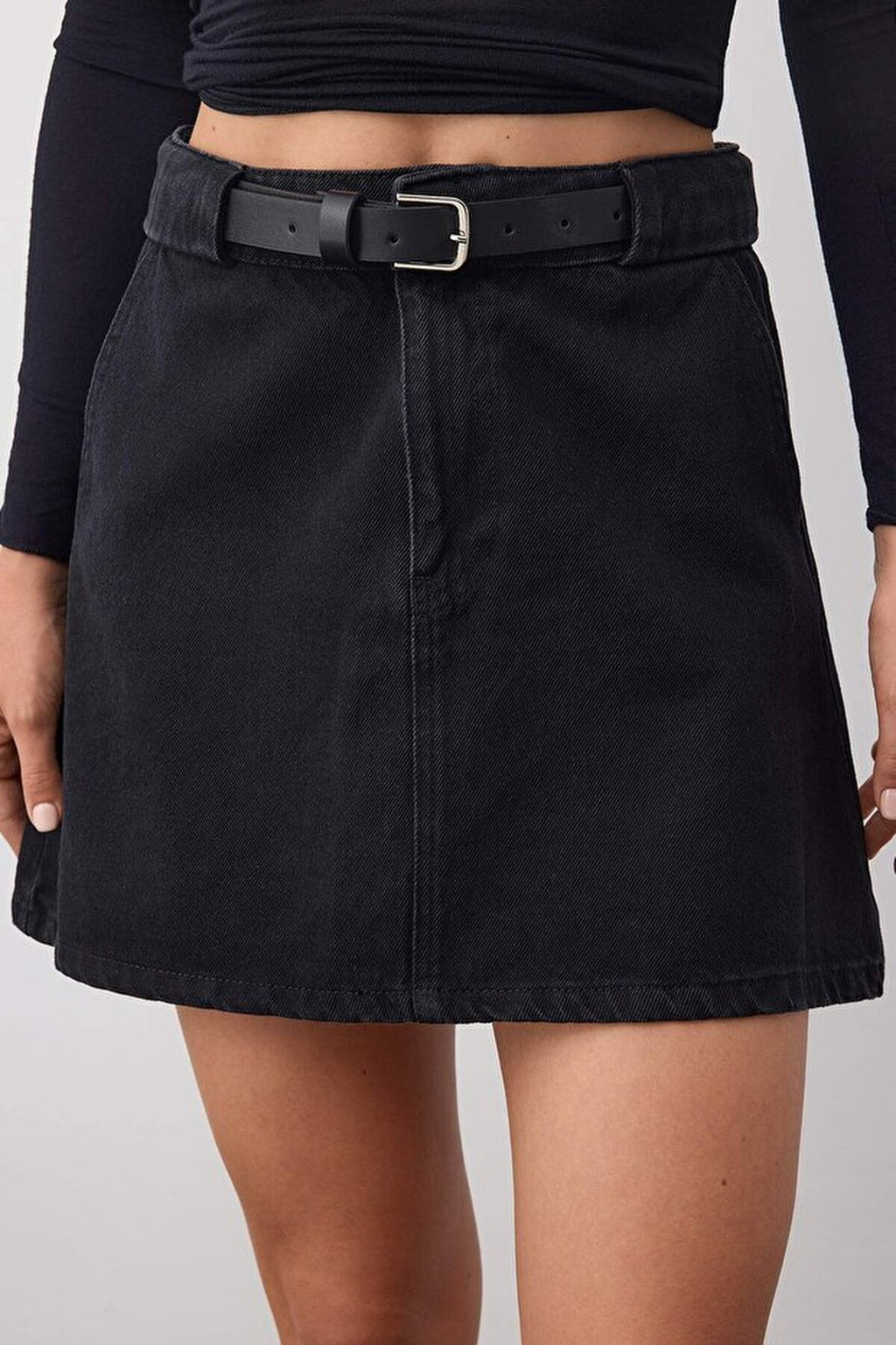 Denim Skirt with Belt Detail