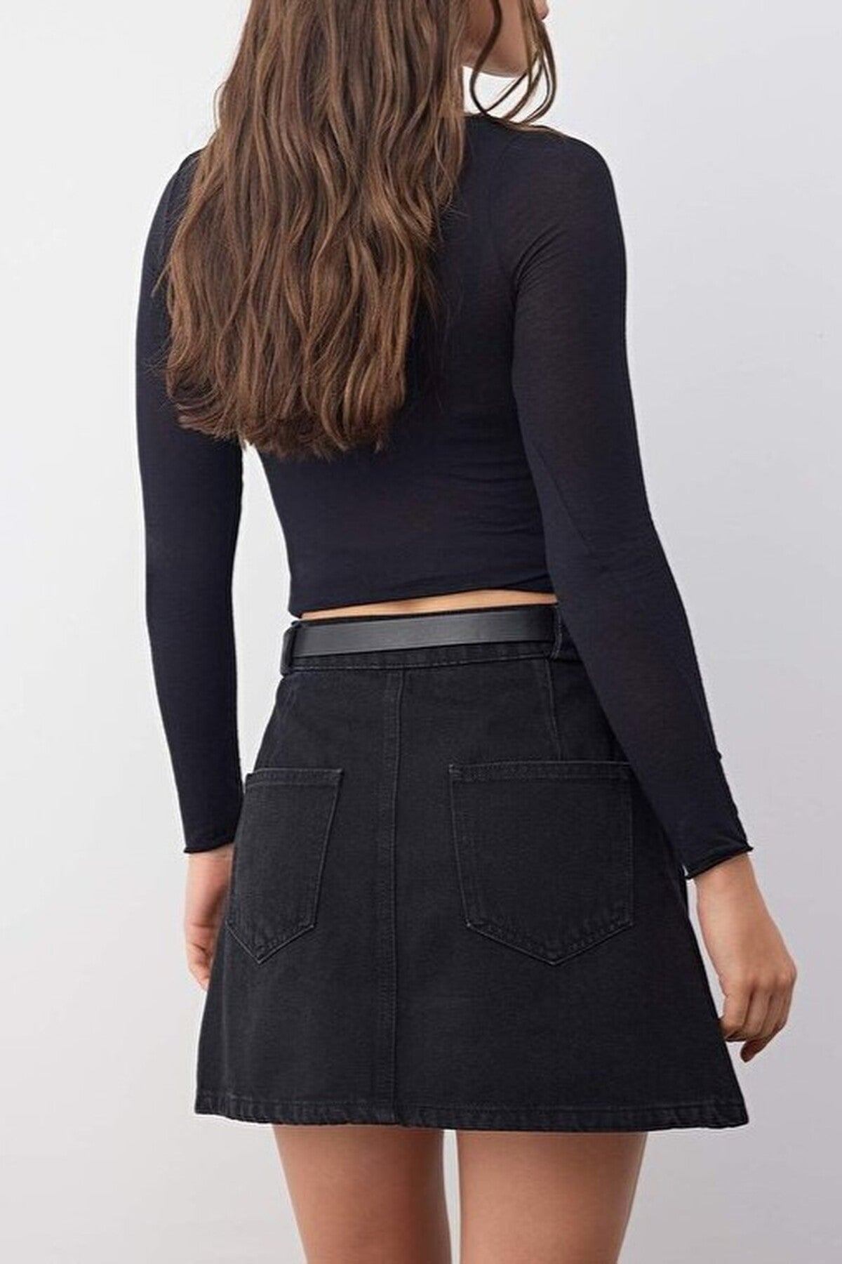 Denim Skirt with Belt Detail