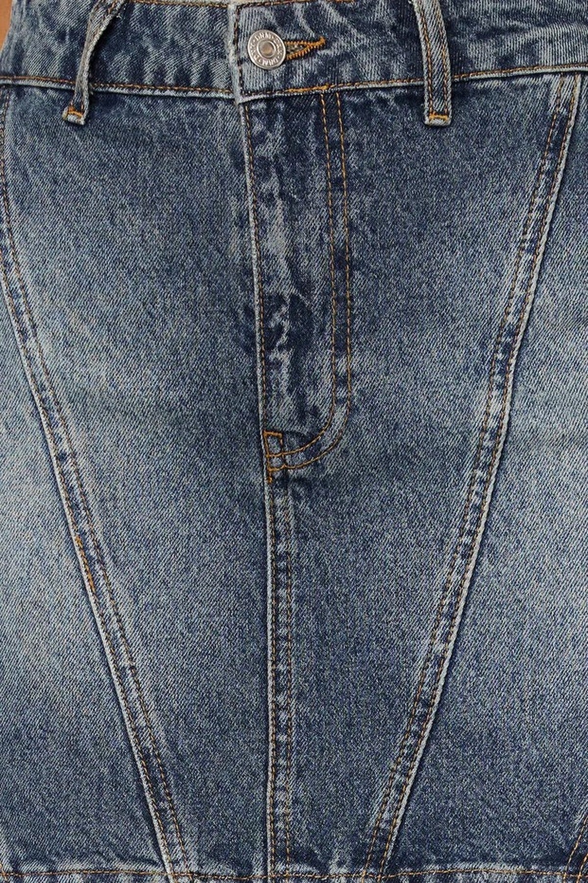 Faded Effect Vintage High Waist Mini Denim Skirt