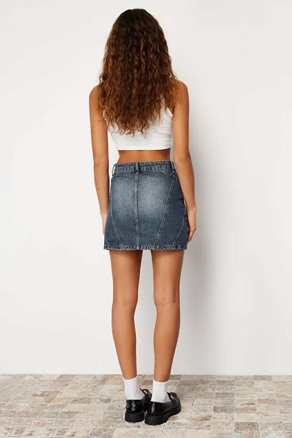 Faded Effect Vintage High Waist Mini Denim Skirt