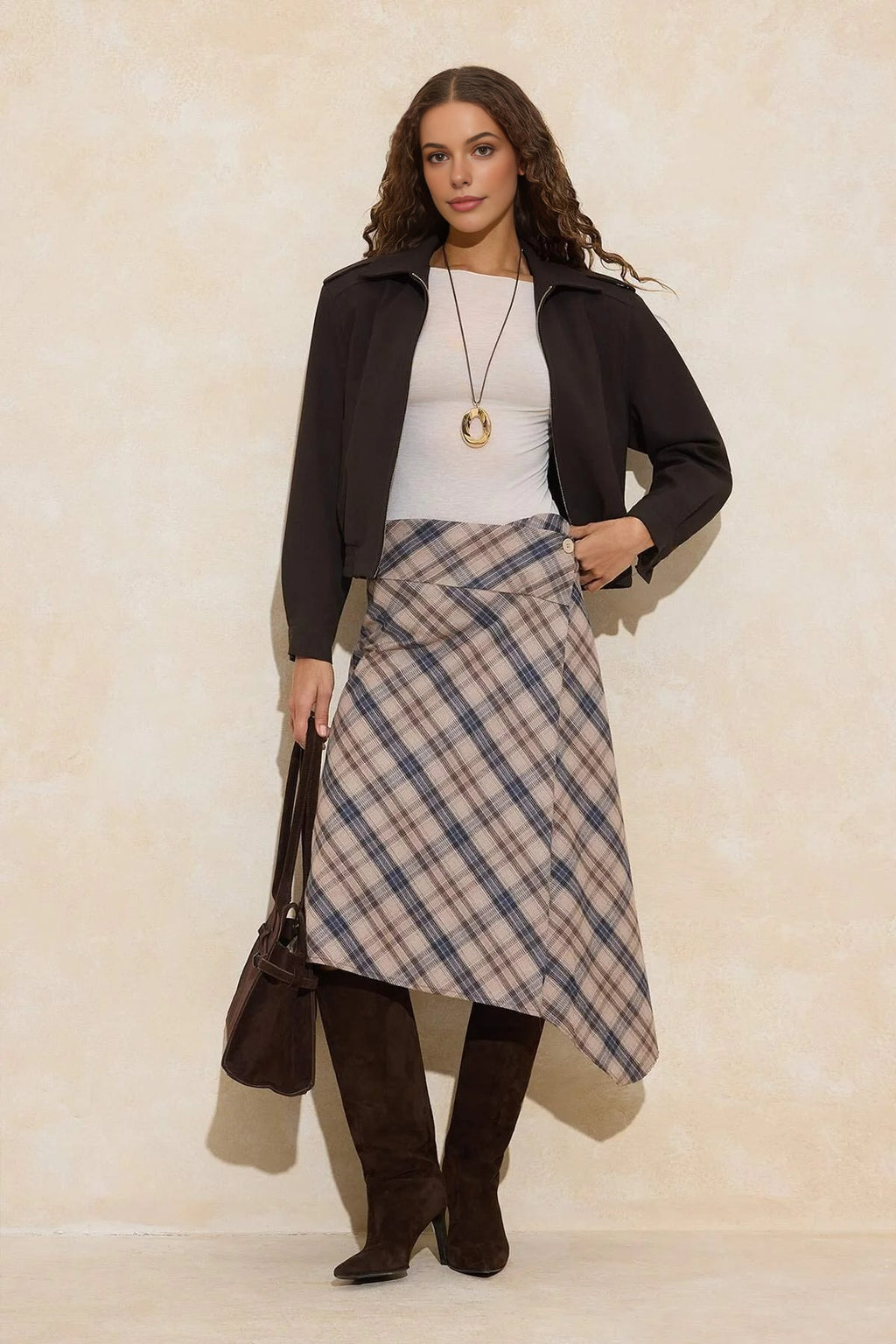 Asymmetrical Cut Skirt with Button Detail