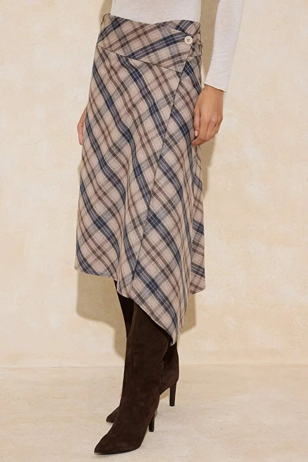 Asymmetrical Cut Skirt with Button Detail