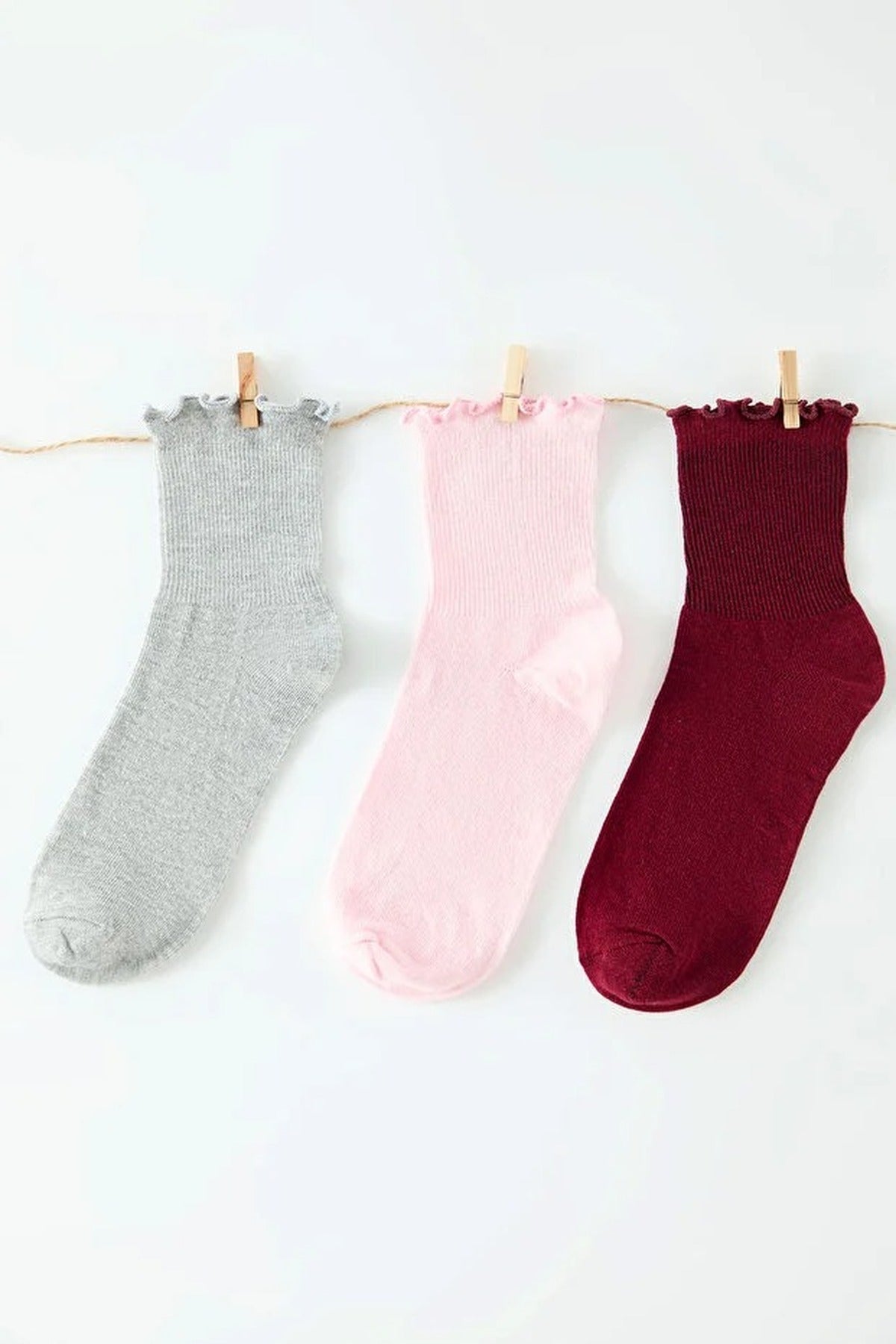 3-Pack Cotton Elastic Knit Socks with Lettuce Detail