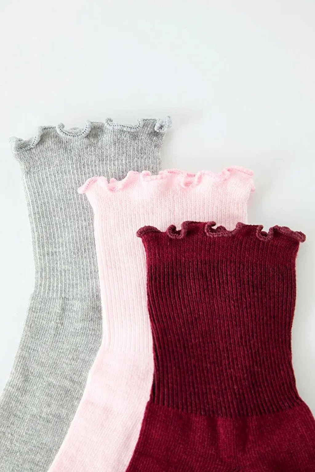 3-Pack Cotton Elastic Knit Socks with Lettuce Detail