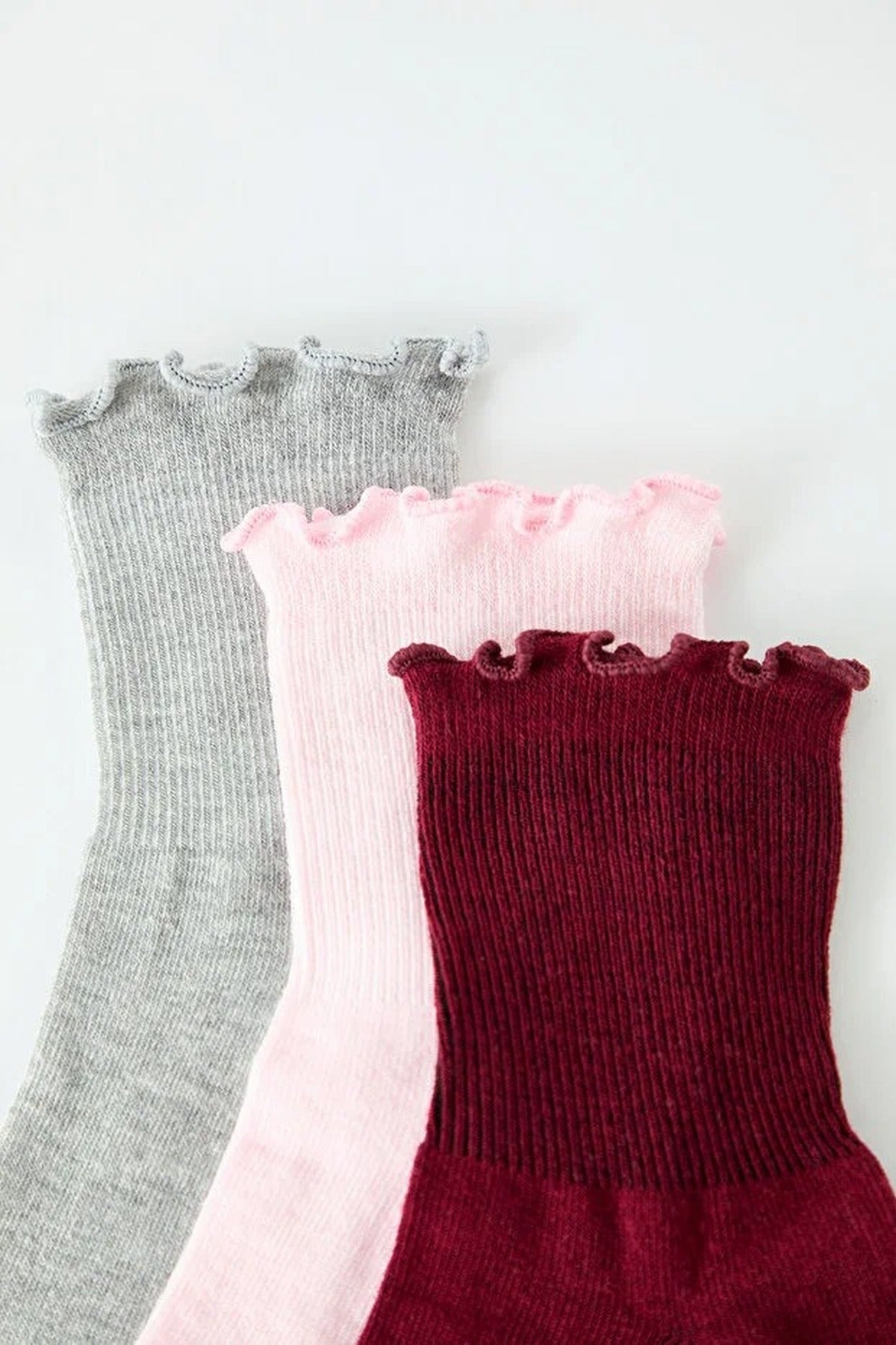3-Pack Cotton Elastic Knit Socks with Lettuce Detail