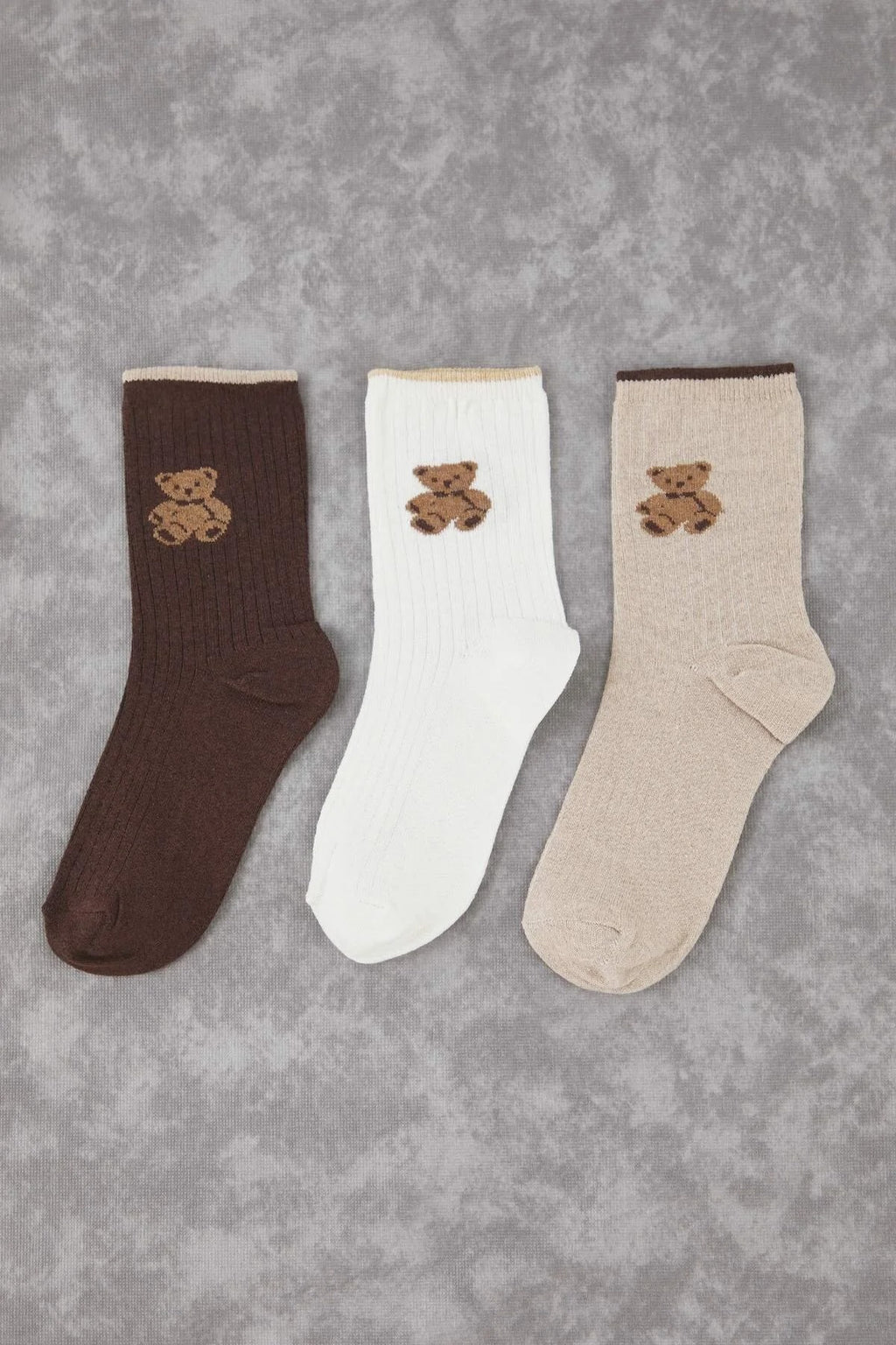 3-Pack Teddy Bear Jacquard Knit Socks