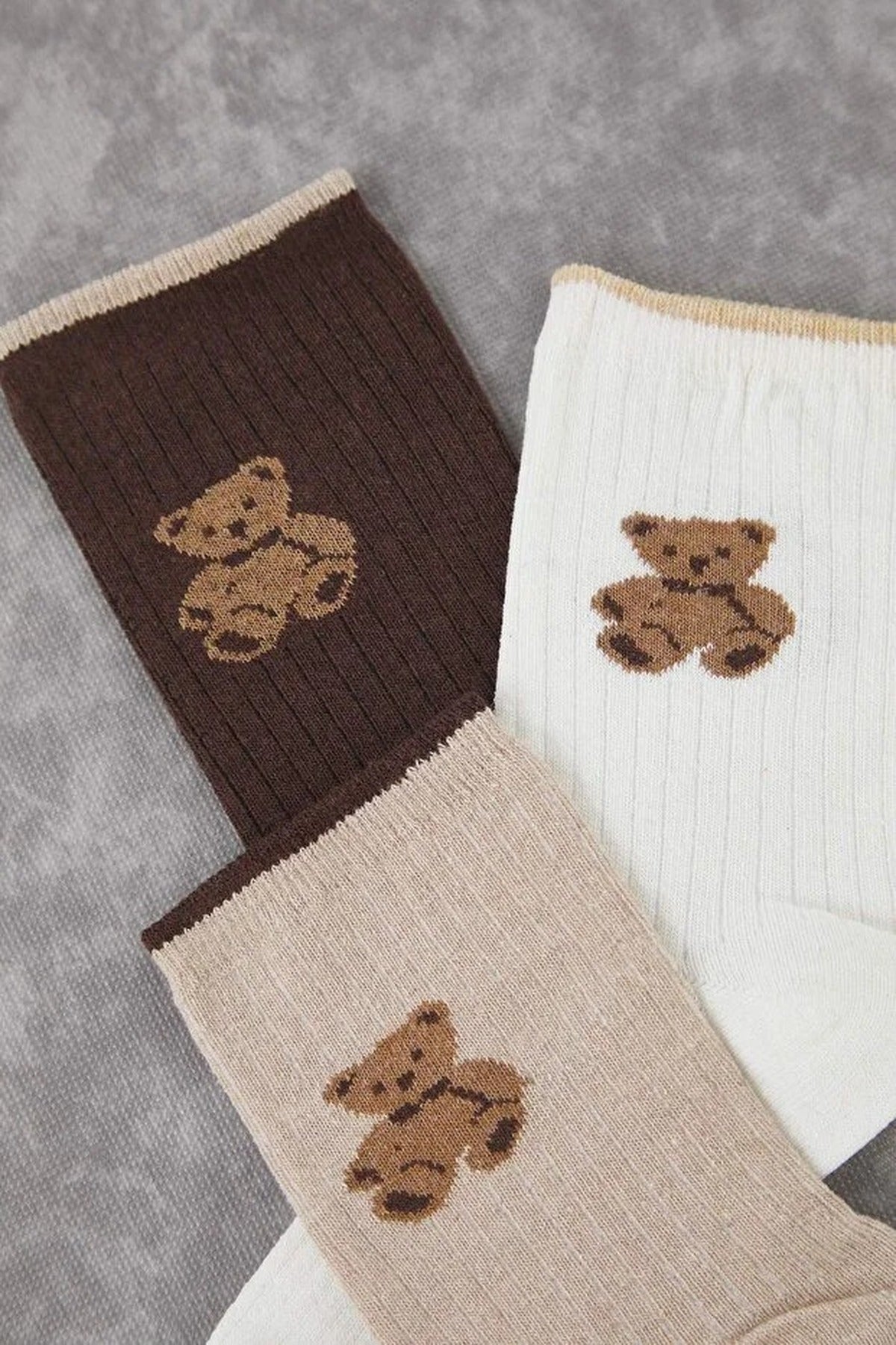 3-Pack Teddy Bear Jacquard Knit Socks