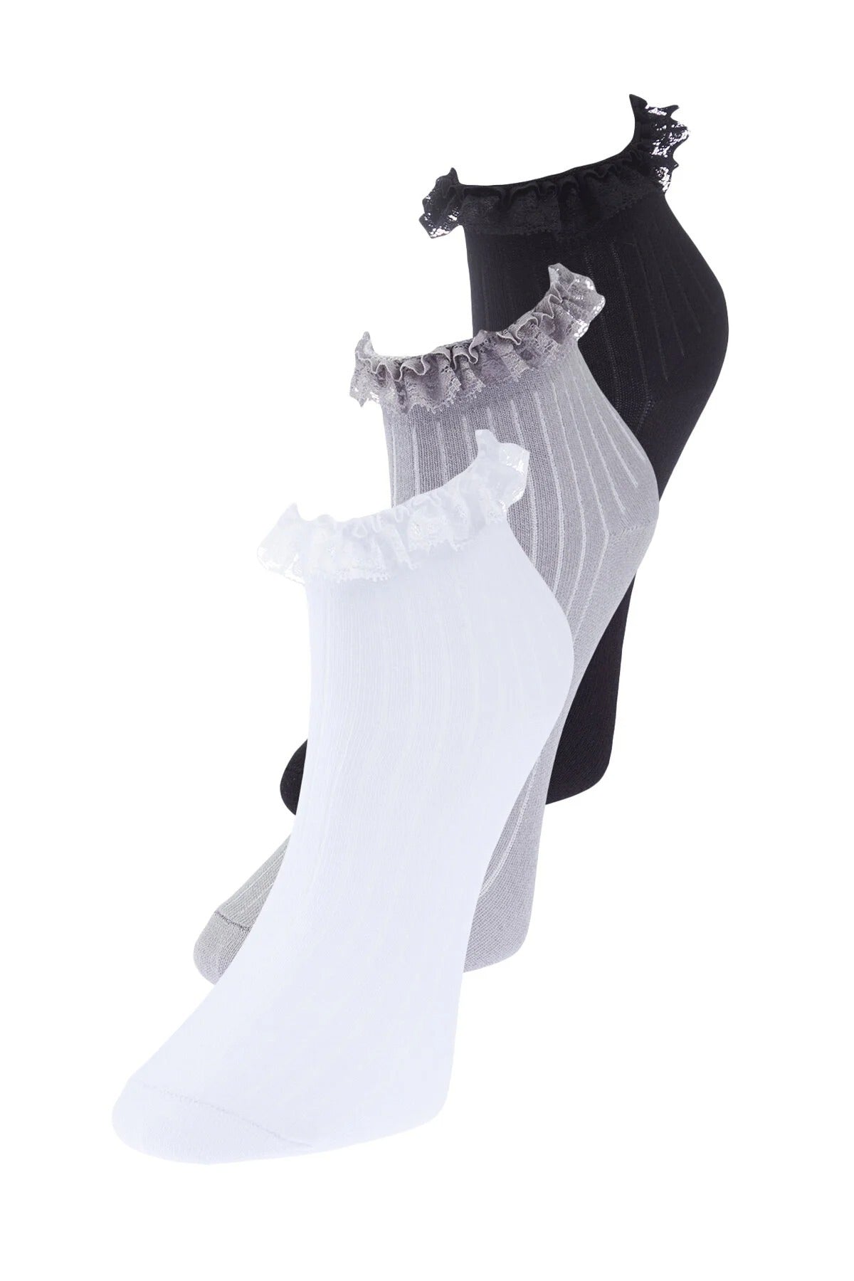 3-Pack Cotton Lace Knit Socks