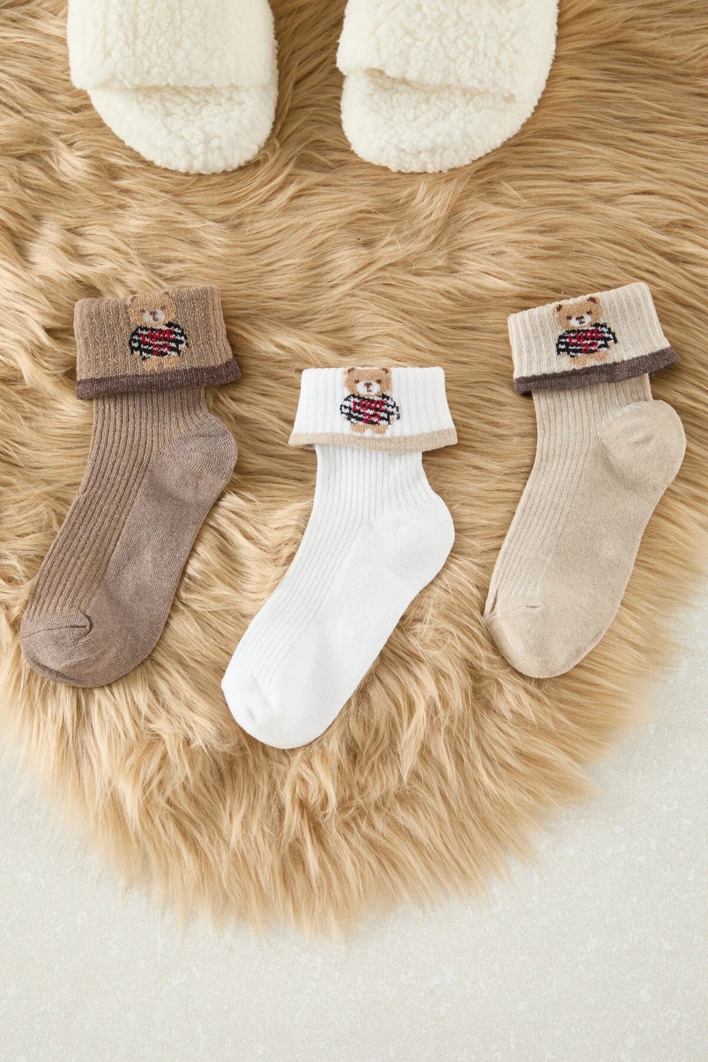 3-Pack Teddy Bear Jacquard Knit Socks