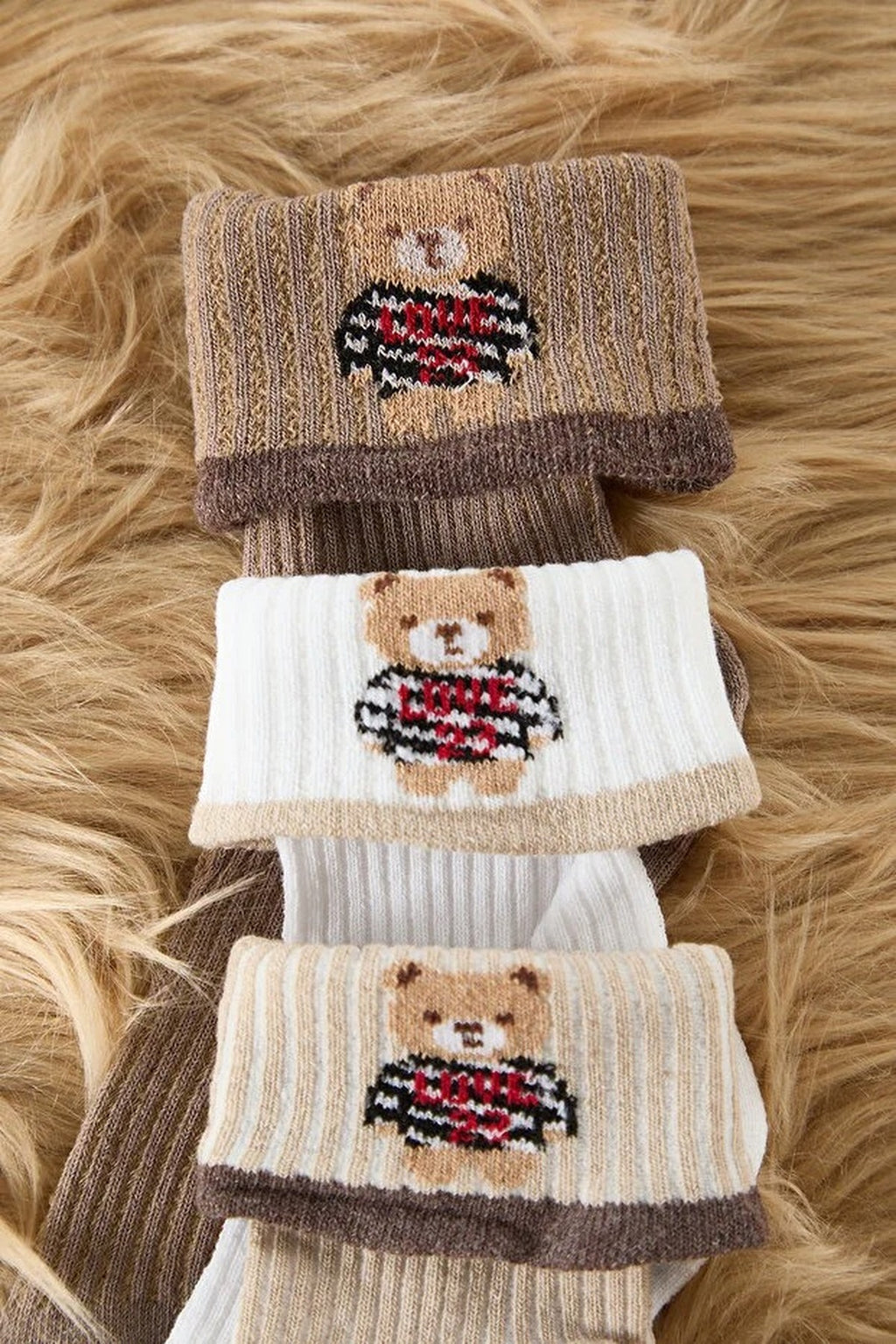 3-Pack Teddy Bear Jacquard Knit Socks