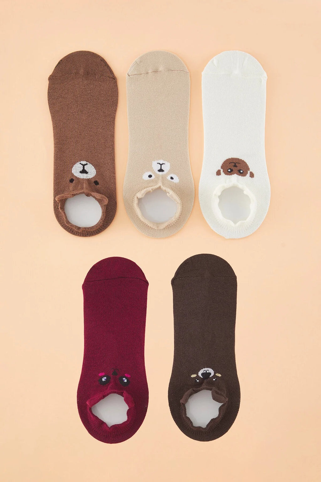 5-Pack Cotton Printed Knit Ankle Socks