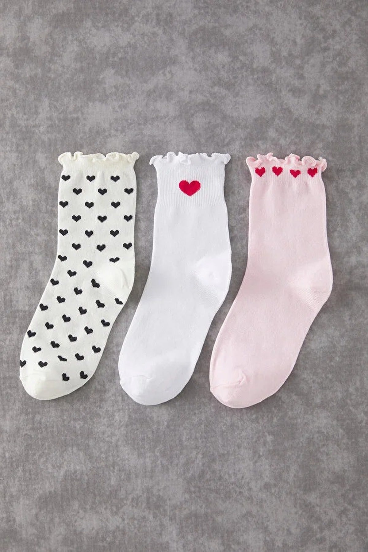 3-Pack Cotton Heart Jacquard Knit Socks
