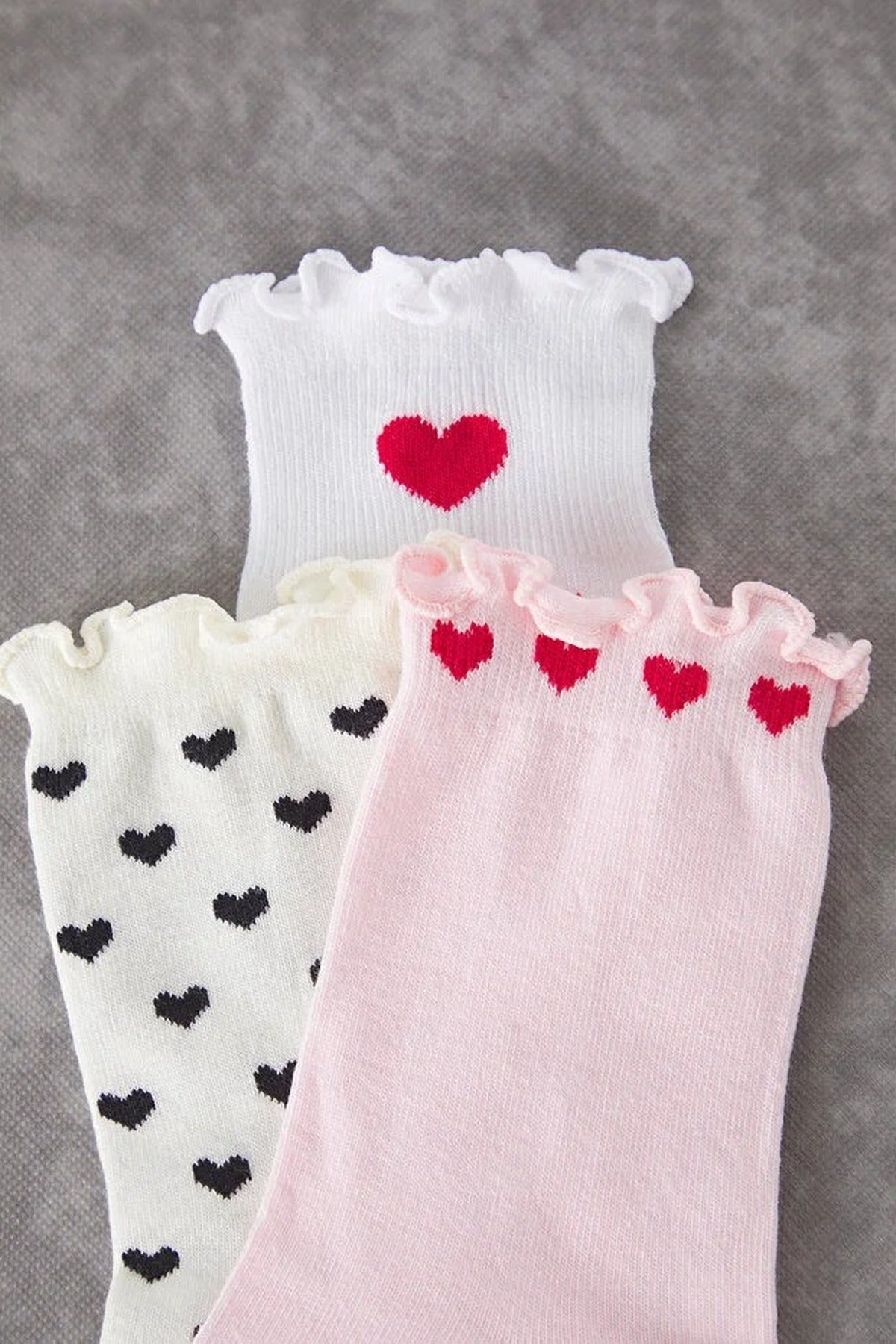 3-Pack Cotton Heart Jacquard Knit Socks