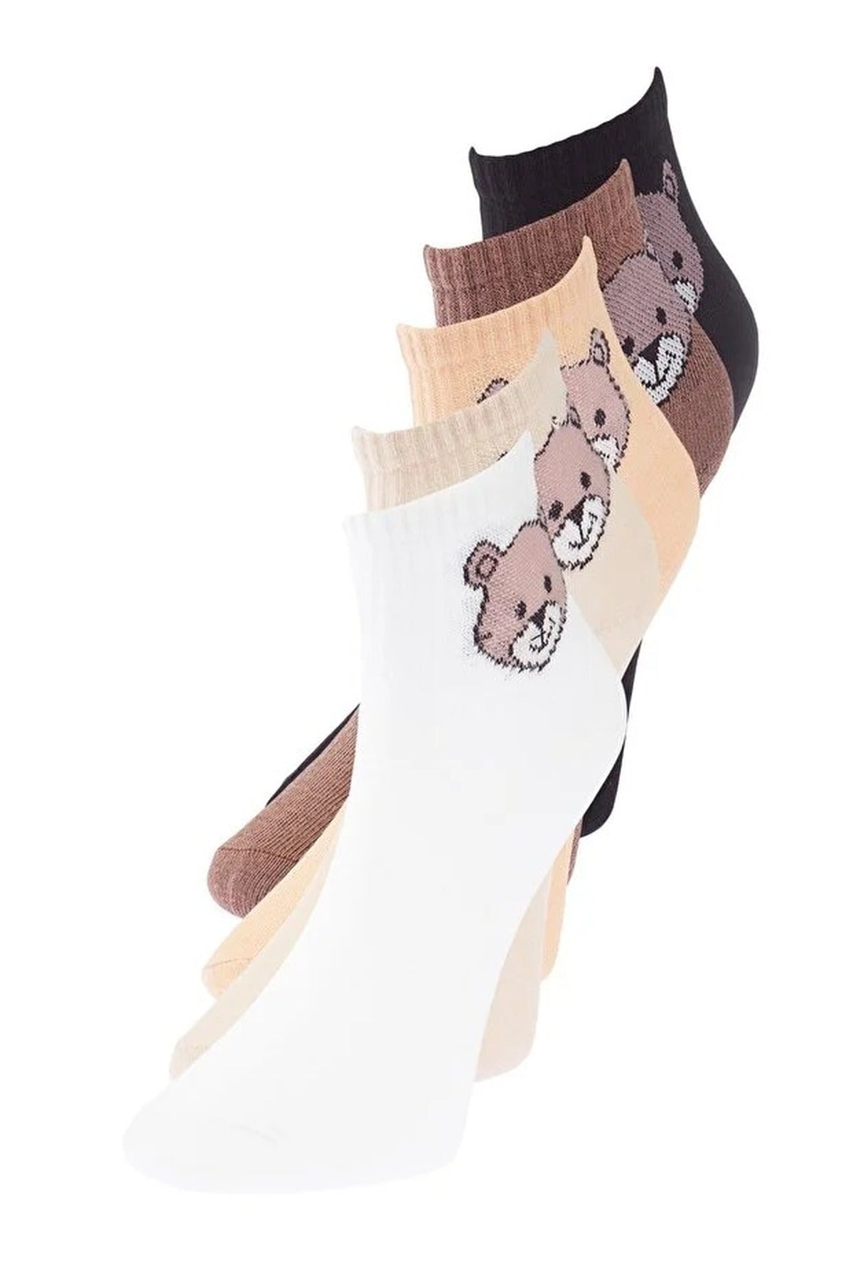 5-Pack Cotton Teddy Bear Knit Socks