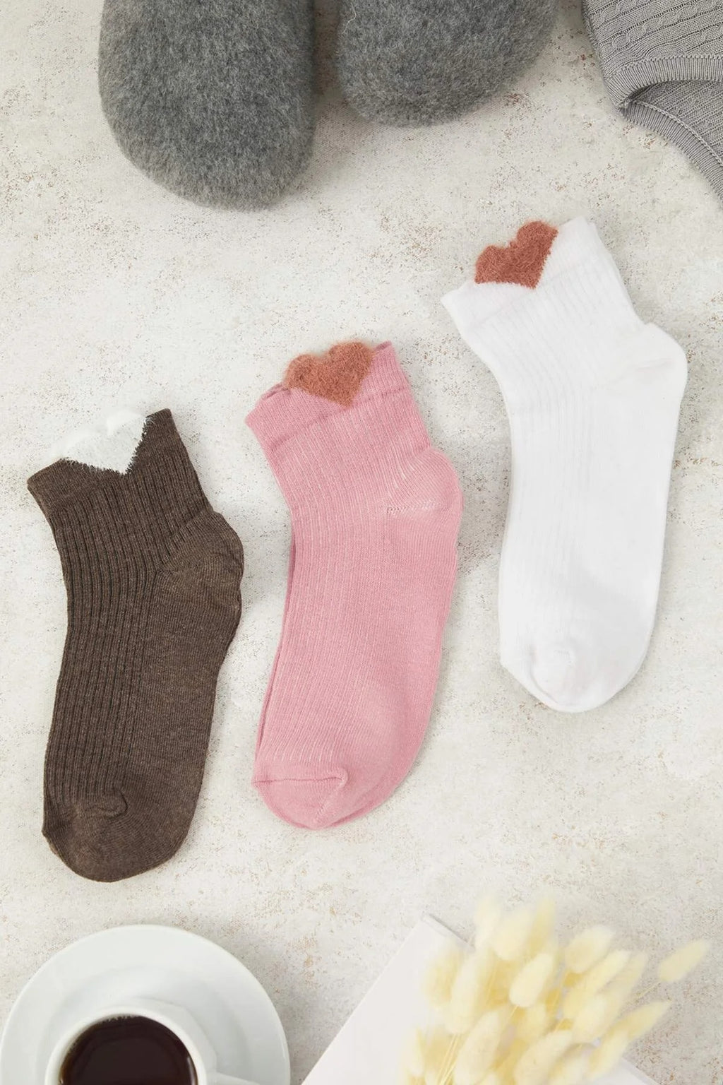 3-Pack Cotton Heart Jacquard Knit Socks
