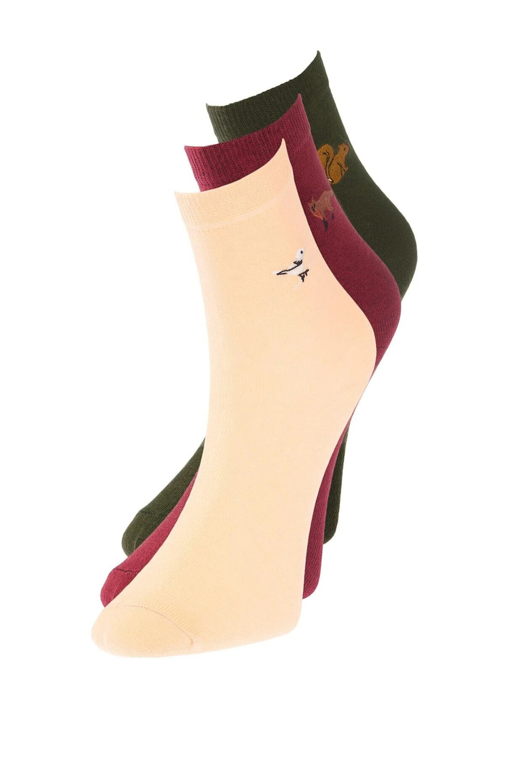 3-Pack Cotton Animal Embroidered Knit Socks