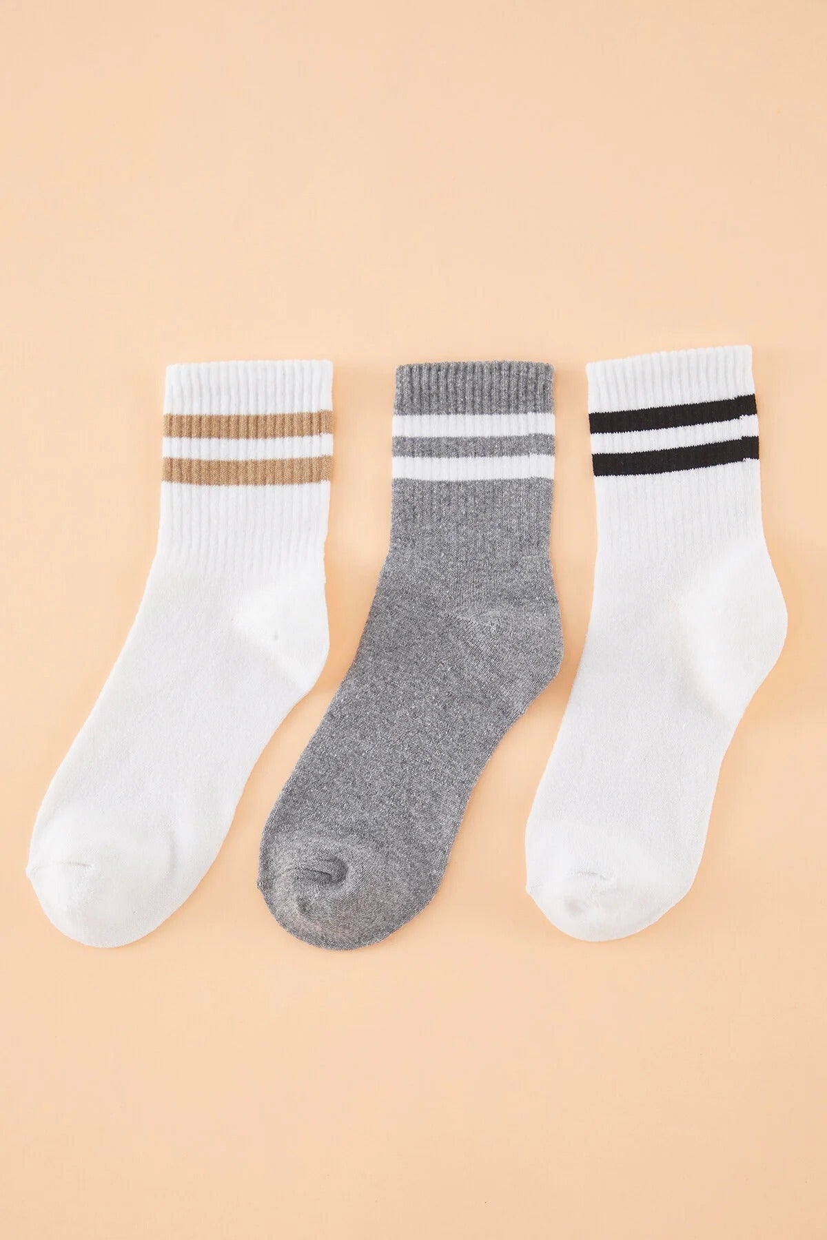 3-Pack Striped Ankle Length Knit Socks