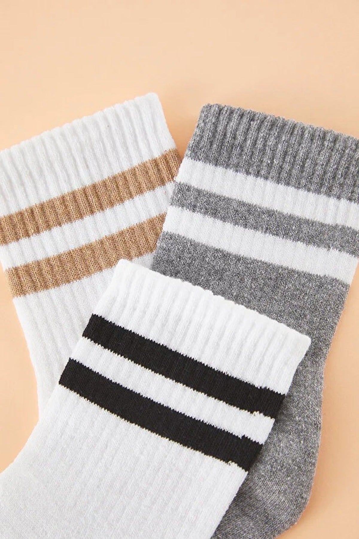 3-Pack Striped Ankle Length Knit Socks