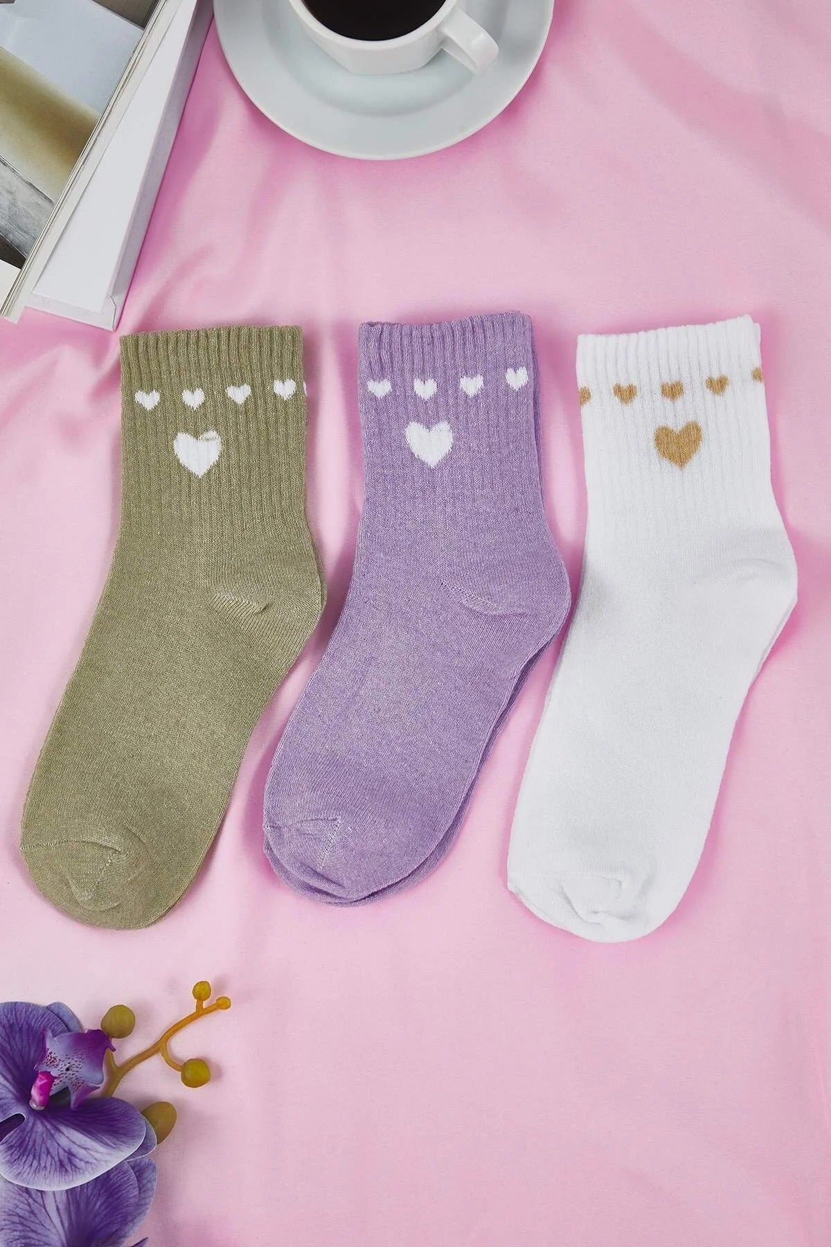 3-Pack Heart Jacquard Knit Socks
