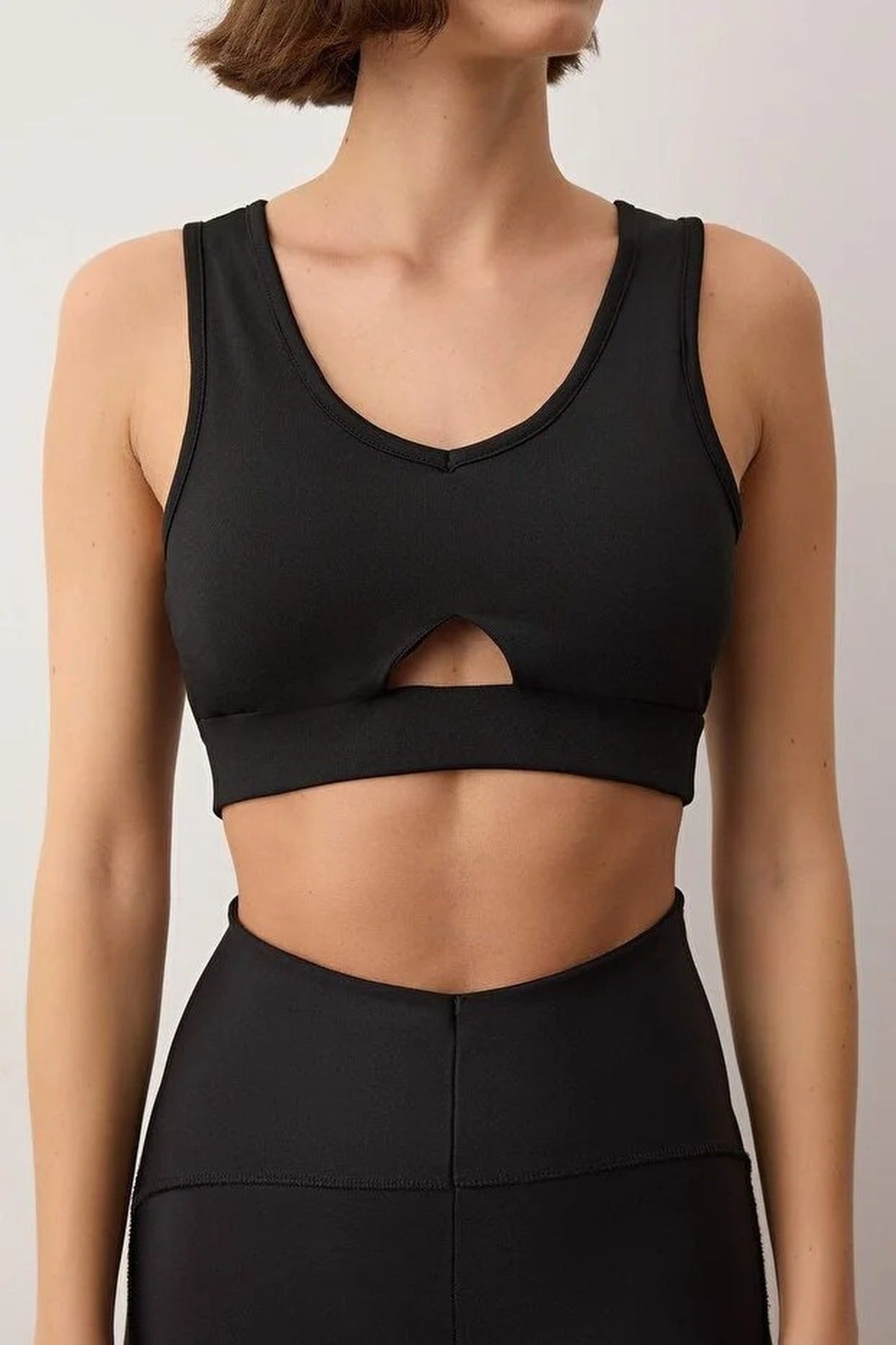 Supportive Knit Sports Bra with Cut Out and Tulle Detail