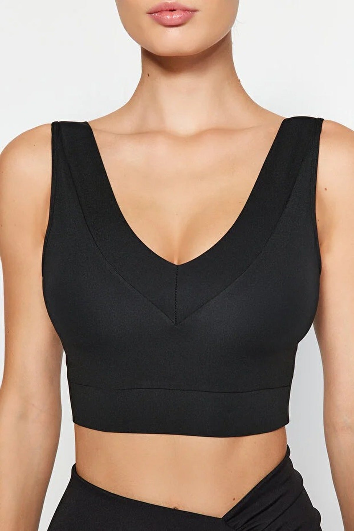 Padded V-Neck Thick Strap Knitted Sports Bra