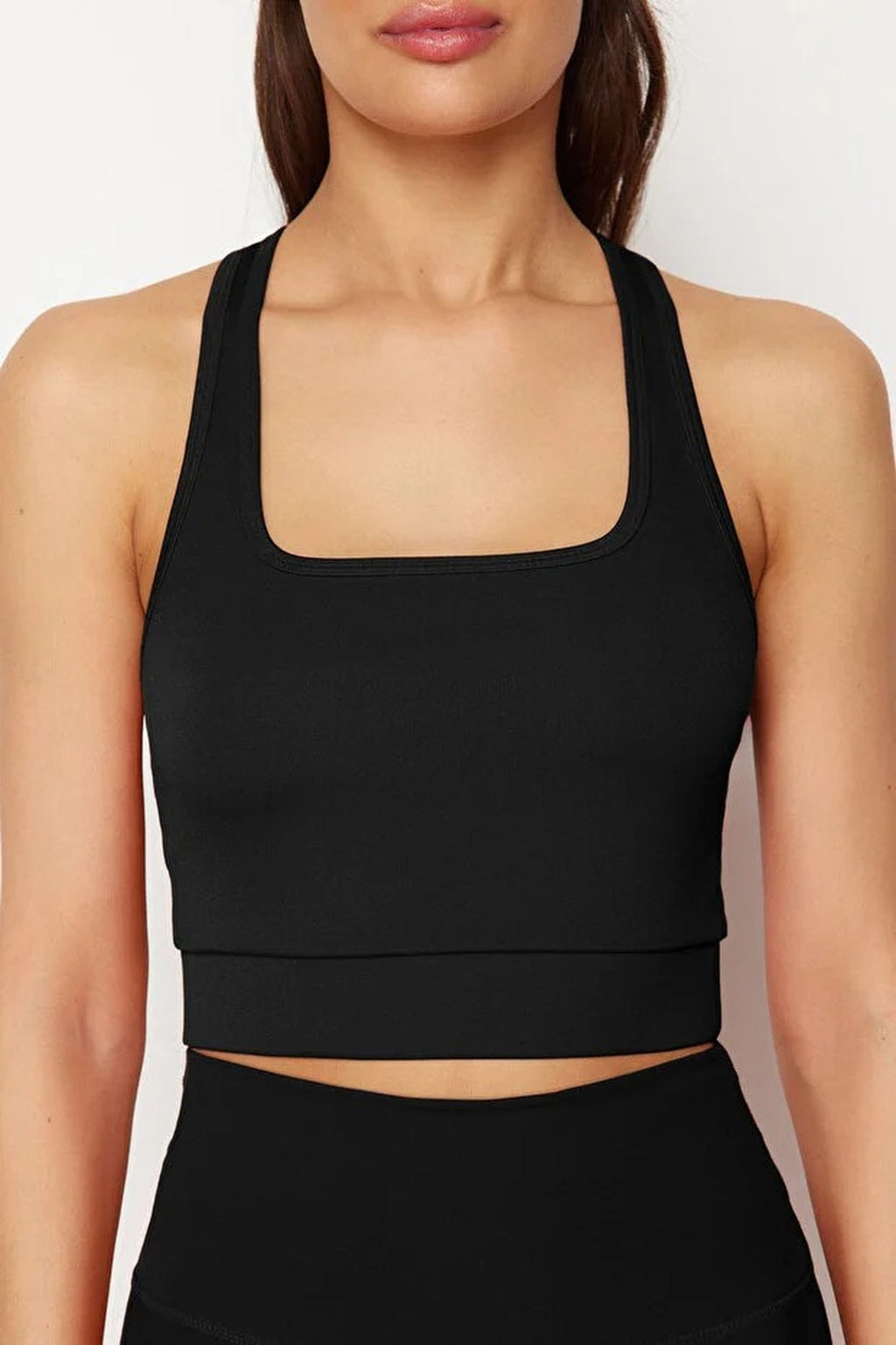 Padded, Thick-Strapped Knitted Sports Bra with Back Detail