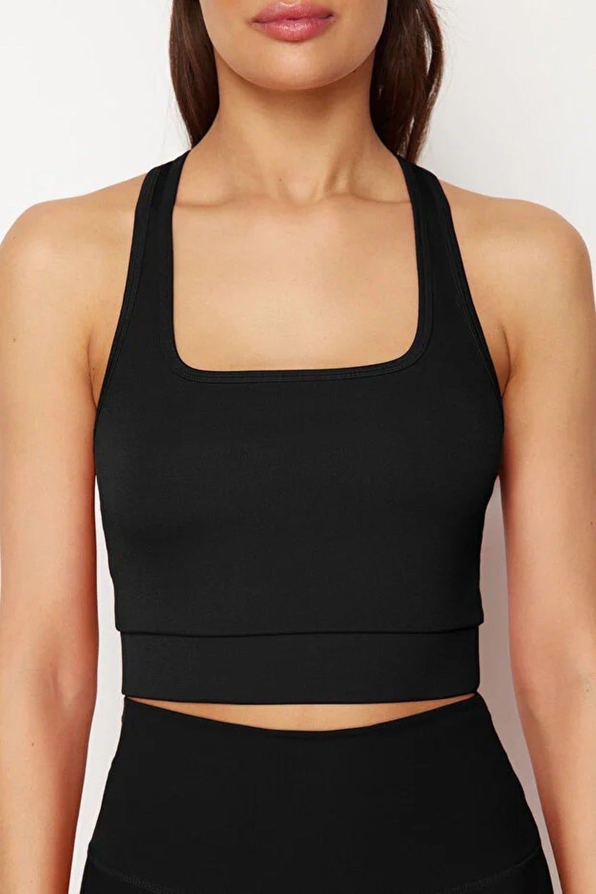 Padded, Thick-Strapped Knitted Sports Bra with Back Detail