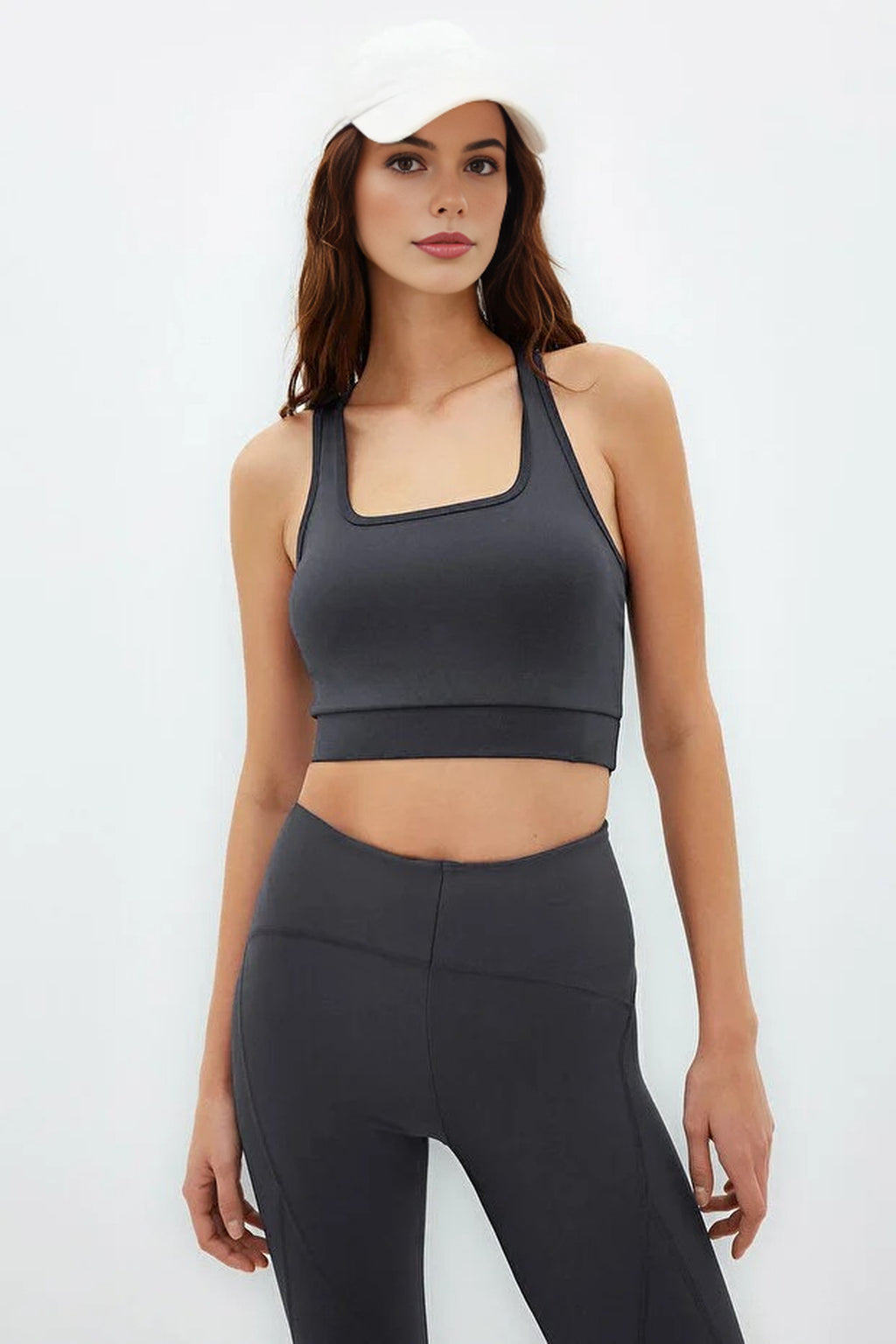 Padded, Thick-Strapped Knitted Sports Bra with Back Detail