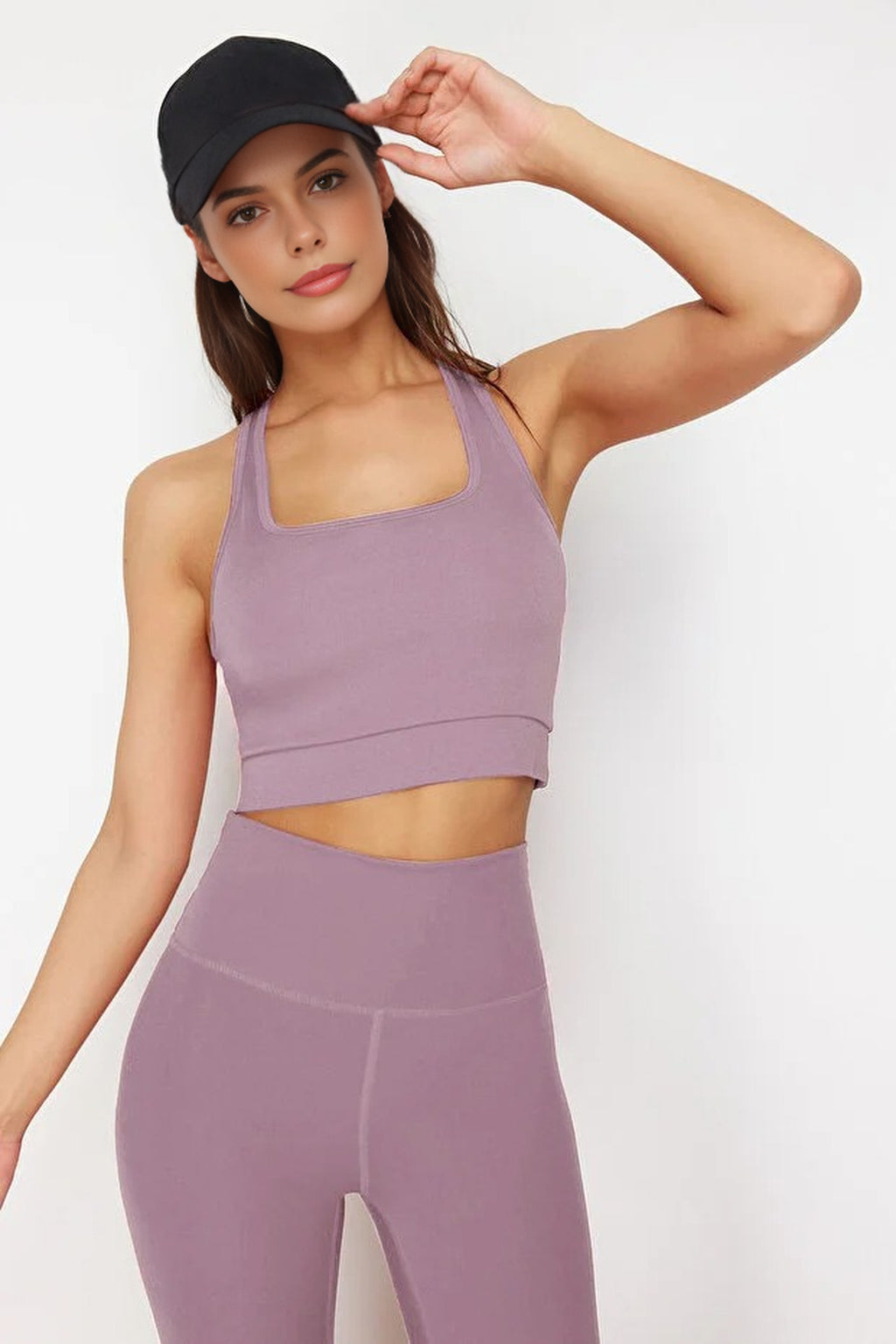 Padded, Thick-Strapped Knitted Sports Bra with Back Detail