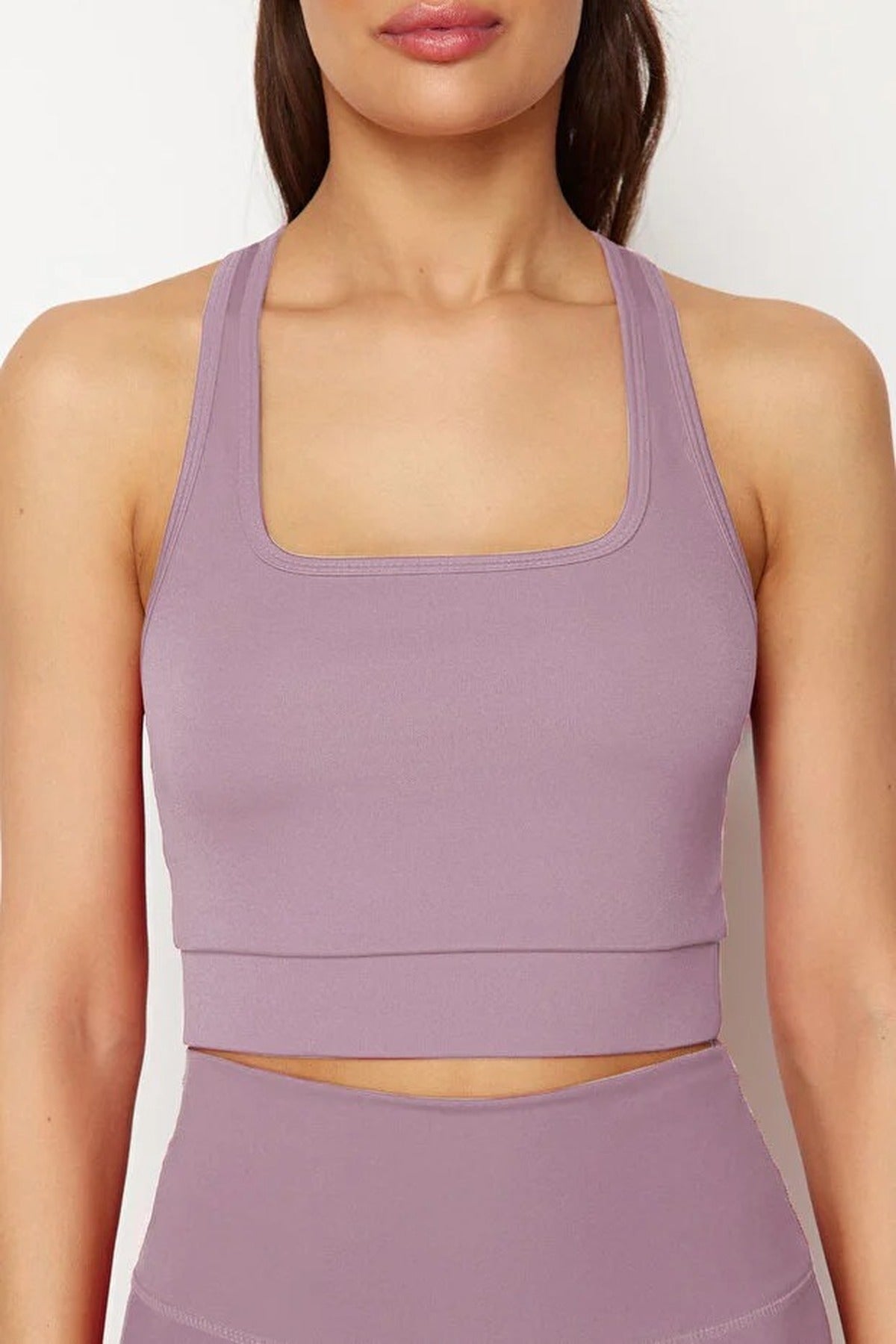 Padded, Thick-Strapped Knitted Sports Bra with Back Detail